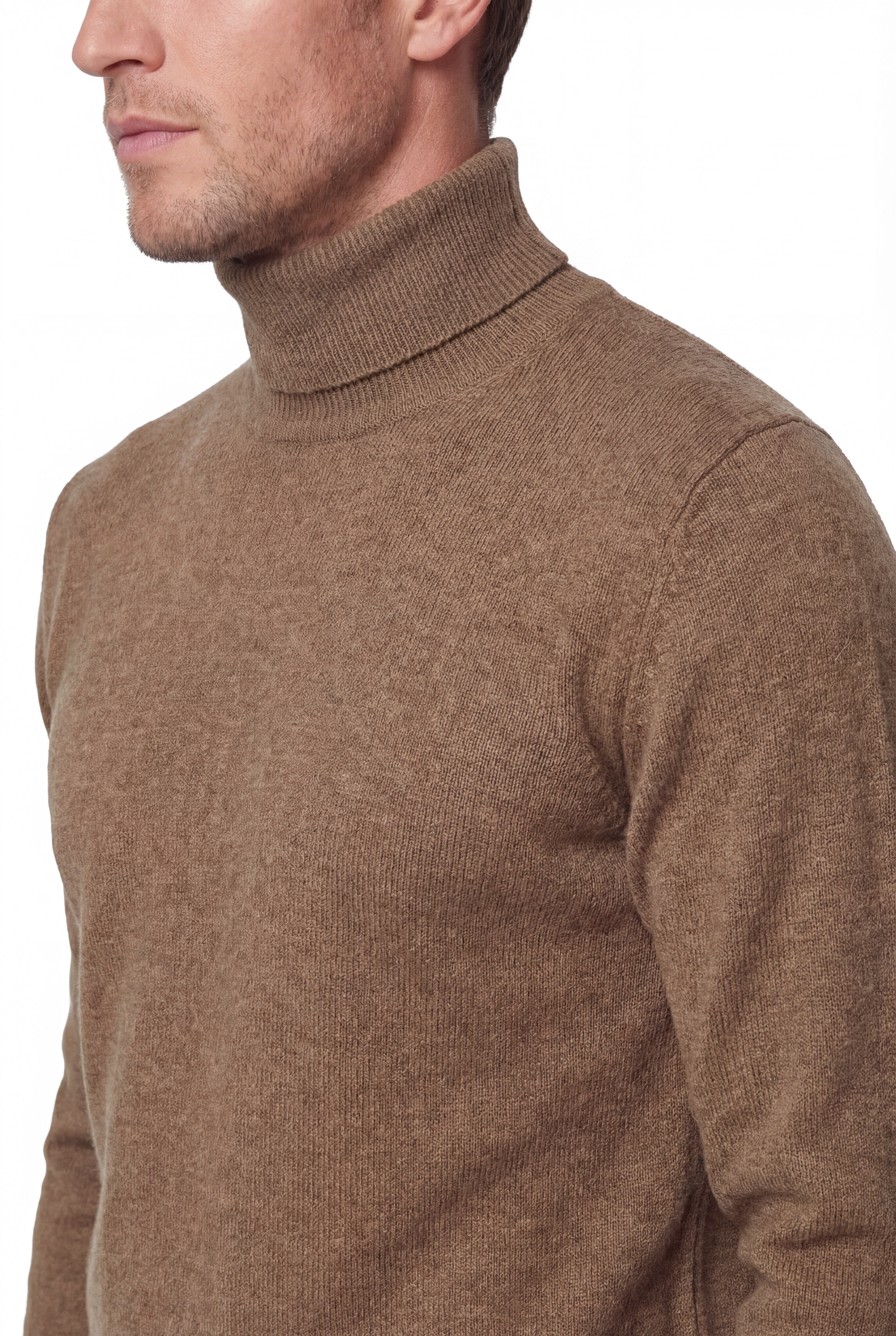 Turtleneck Knit Sweater – Camel – Extra-Fine Merino Wool