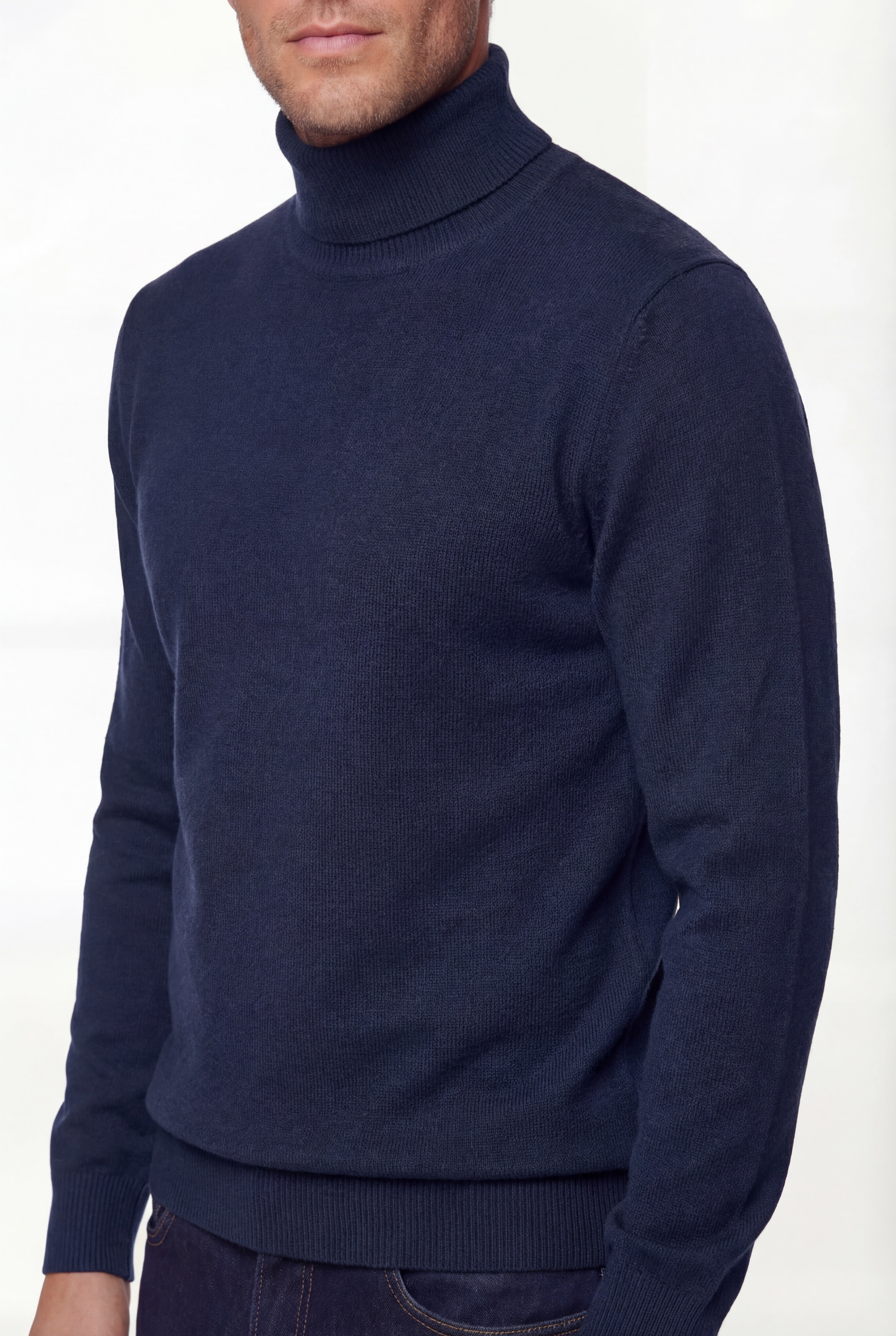 Turtleneck Knit Sweater – Navy Blue – Extra-Fine Merino Wool - Gabriel Collezione