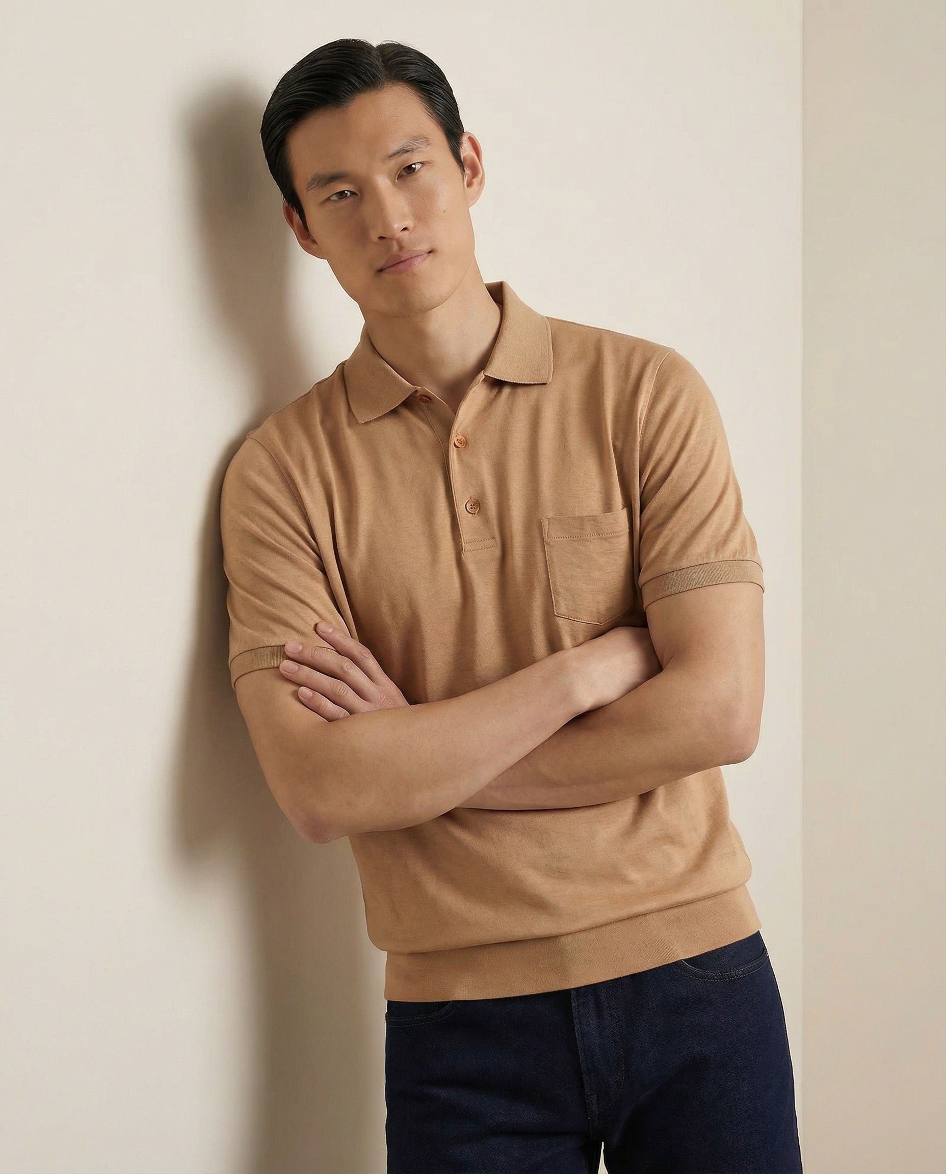 PUGLIA Polo Shirt – Sand – 100% Fil d'Écosse Cotton