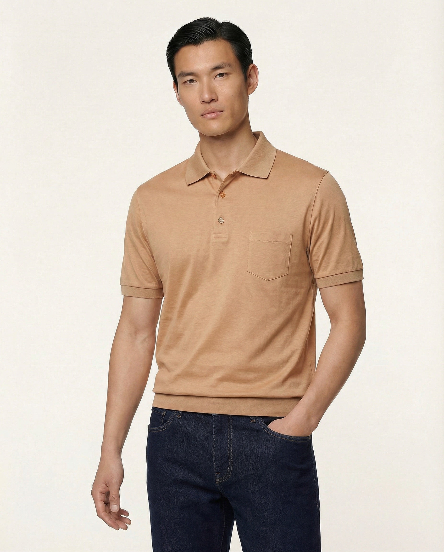 PUGLIA Polo Shirt – Sand – 100% Fil d'Écosse Cotton