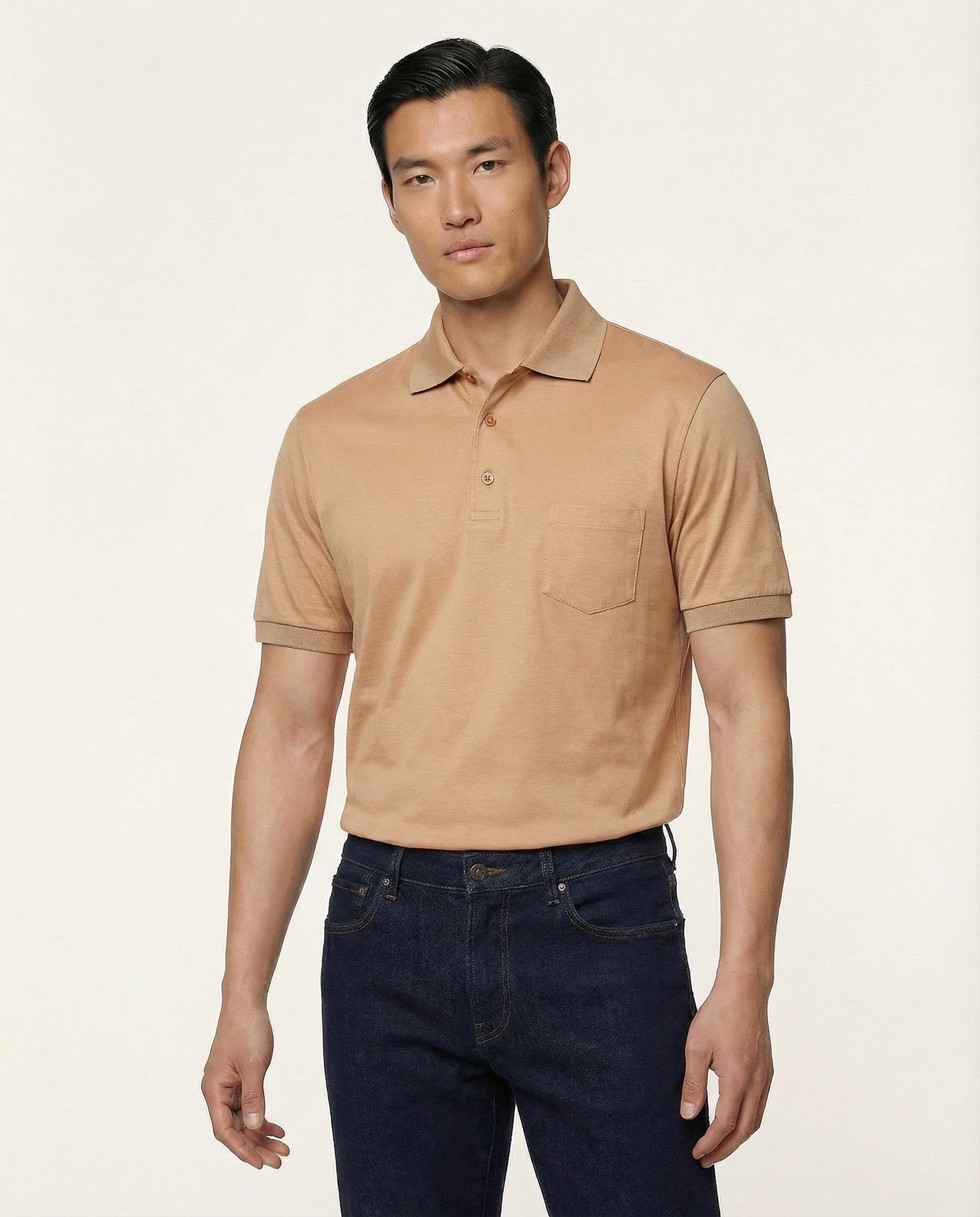 PUGLIA Polo Shirt – Sand – 100% Fil d'Écosse Cotton