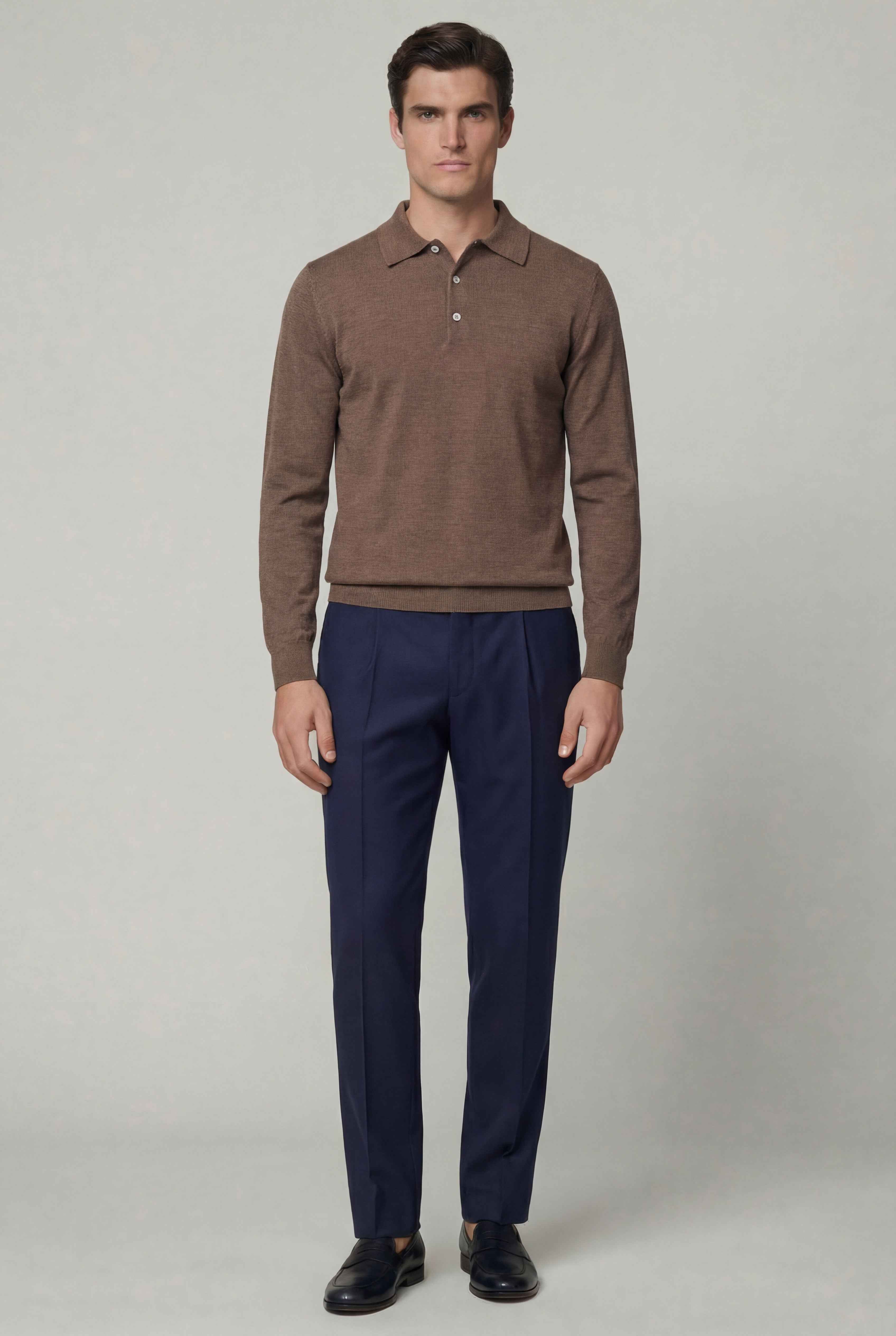 Merino Knit Polo – 100% Superfine Virgin Wool – Brown