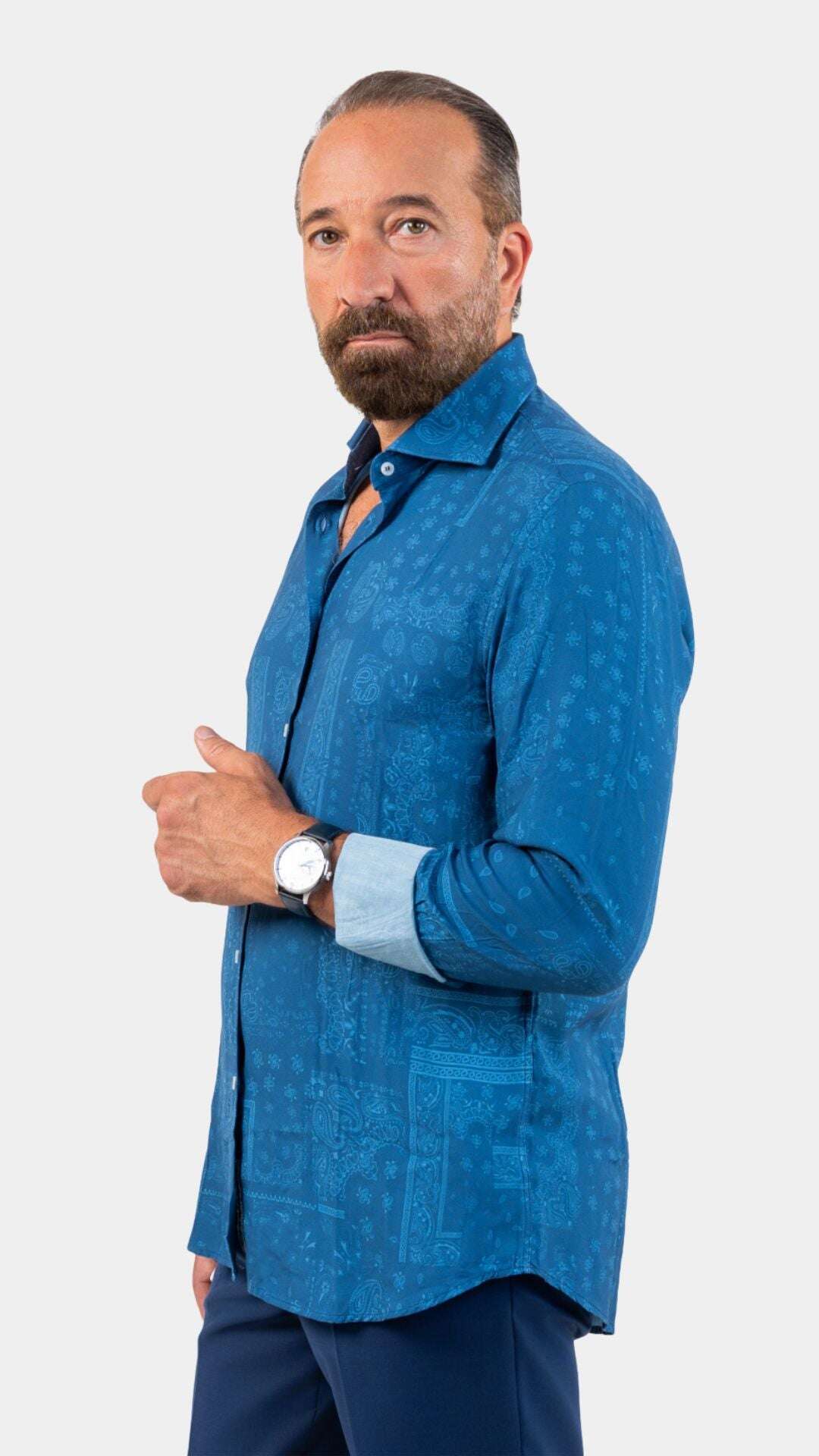 Blue Fower Shirt - Gabriel Collezione
