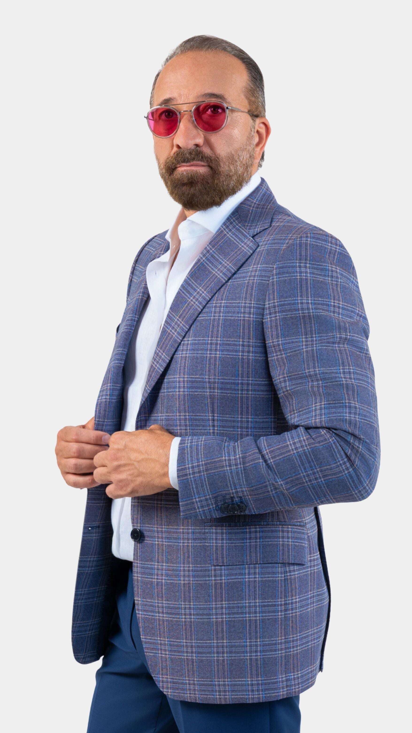 CAPRI BLUE PRINCE OF WALES BLAZER - Gabriel Collezione