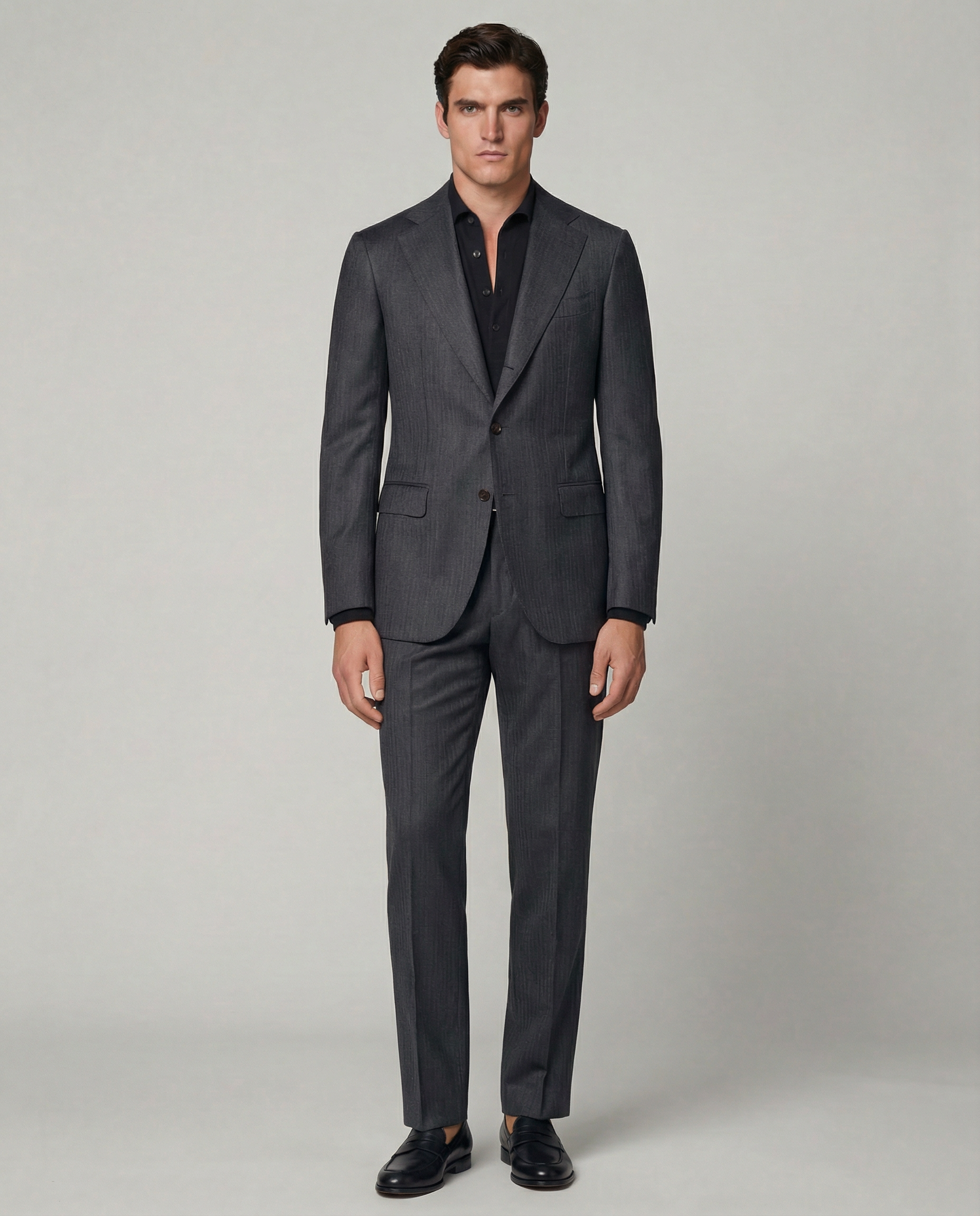 AREZZO Suit – Vitale Barberis Canonico – Grey Chevron – 100% Virgin Wool