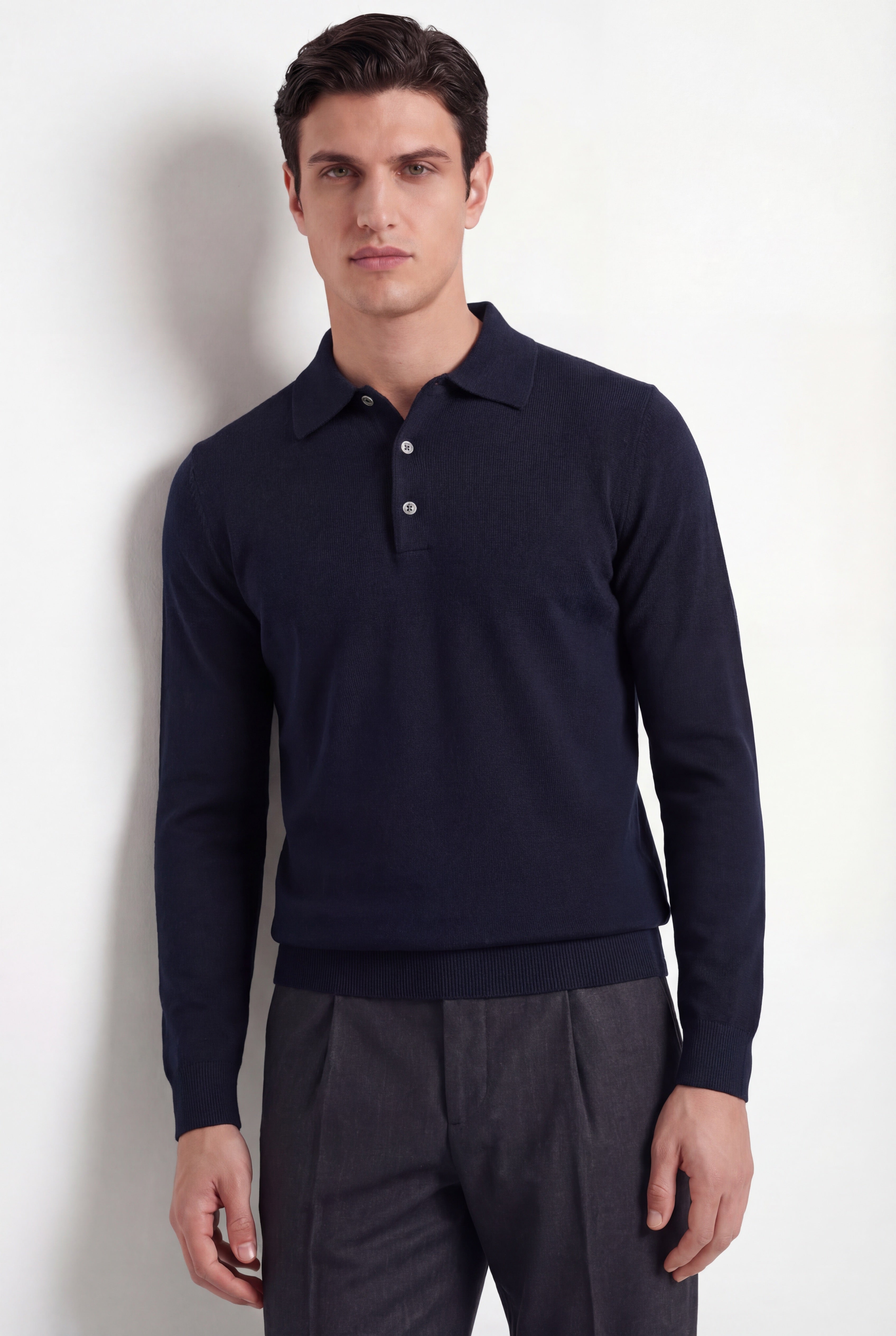 Merino Knit Polo – Navy – 100% Superfine Virgin Wool - Gabriel Collezione