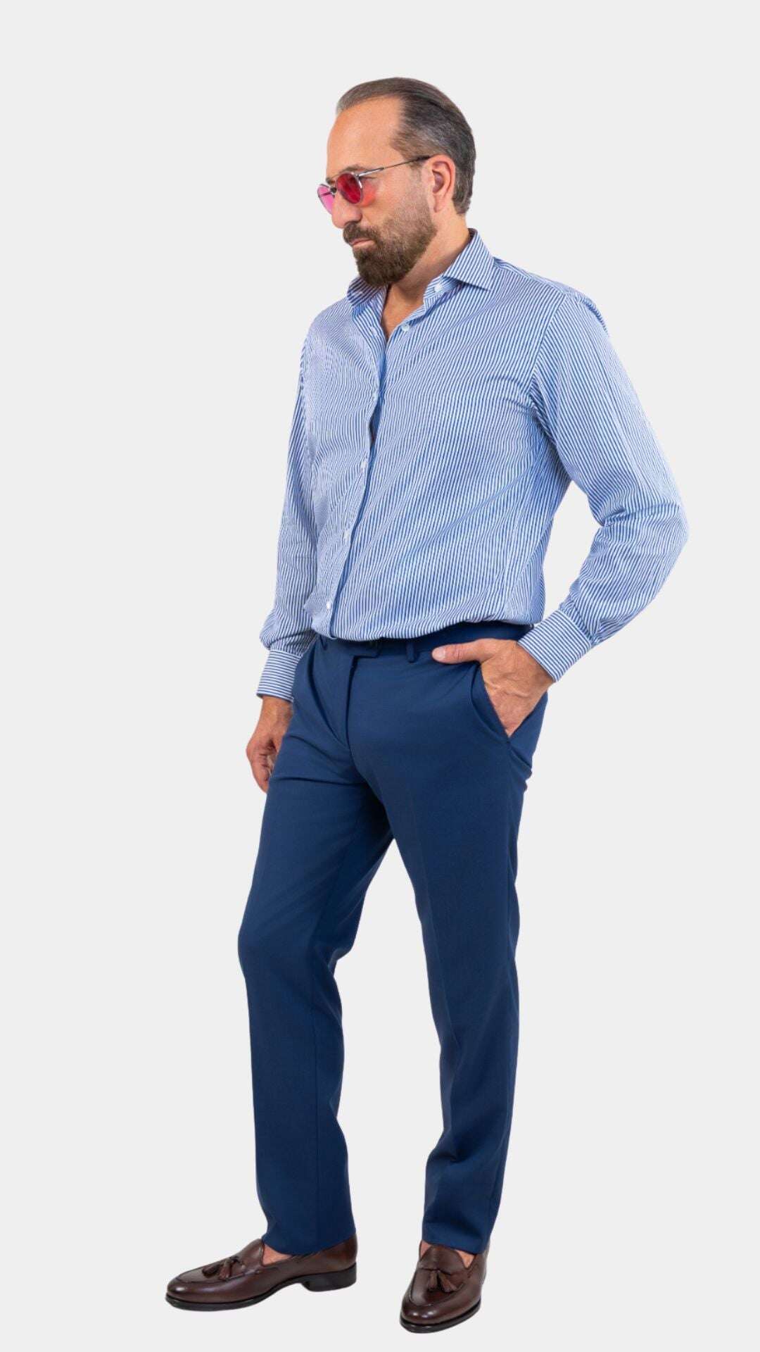 Cordone x Gabriel Navy Poplin Striped Shirt - Gabriel Collezione