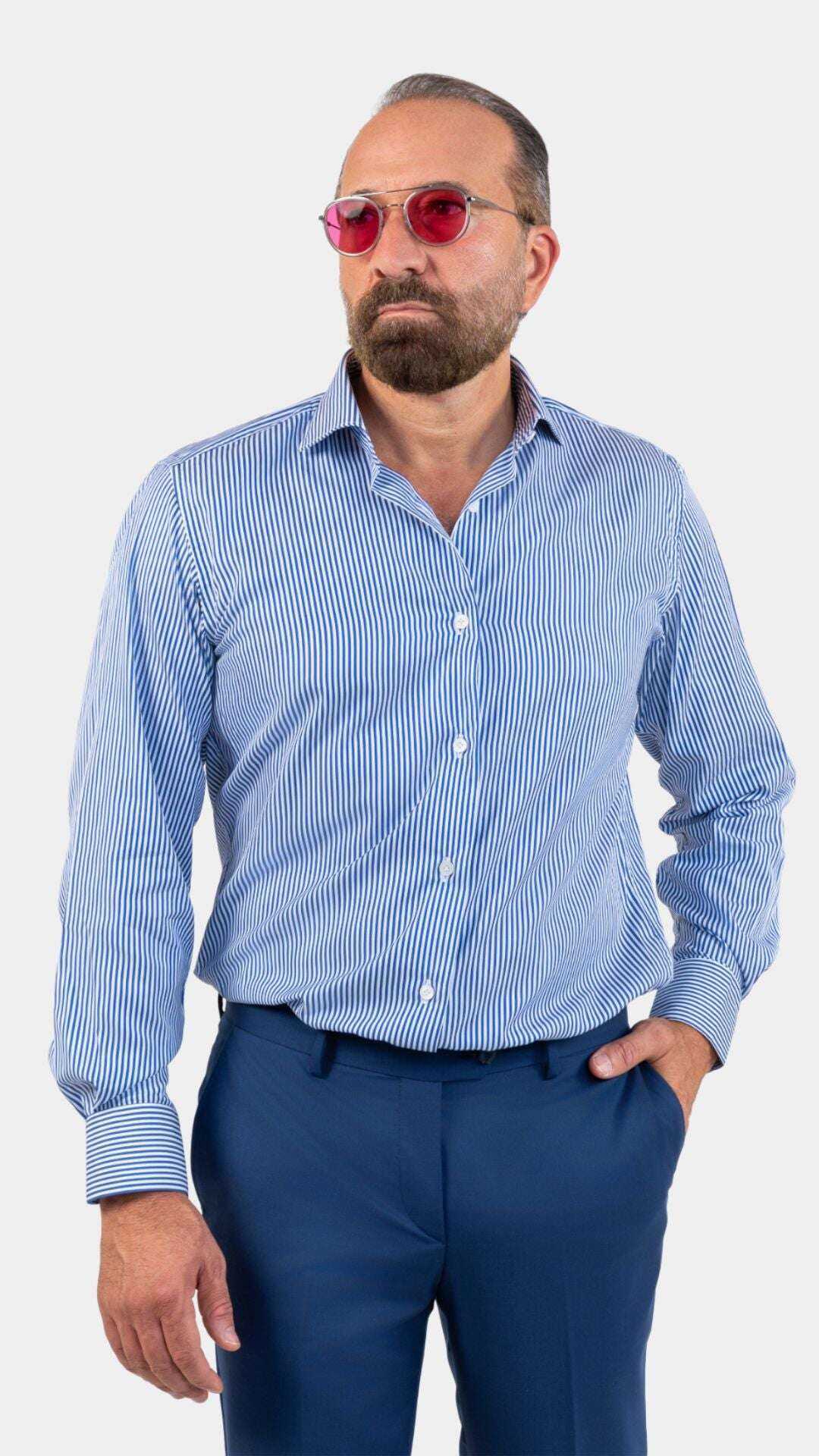 Cordone x Gabriel Navy Poplin Striped Shirt - Gabriel Collezione