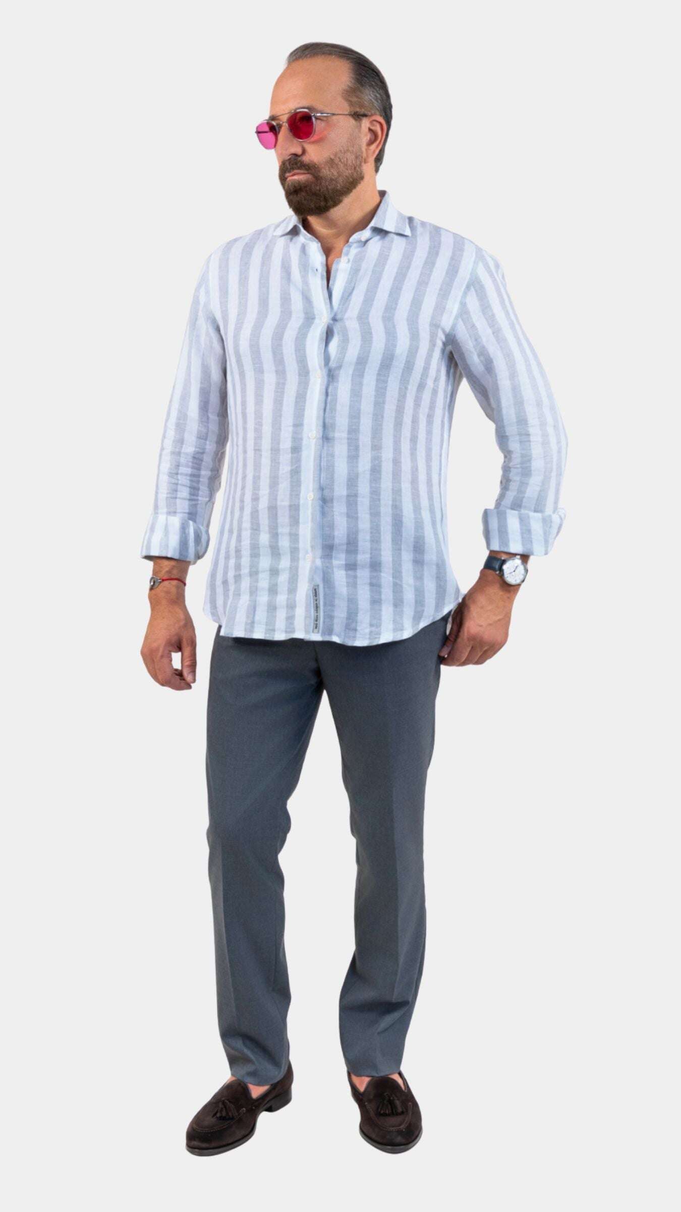 Fefe Grey/White Linen Ry Shirt - Gabriel Collezione