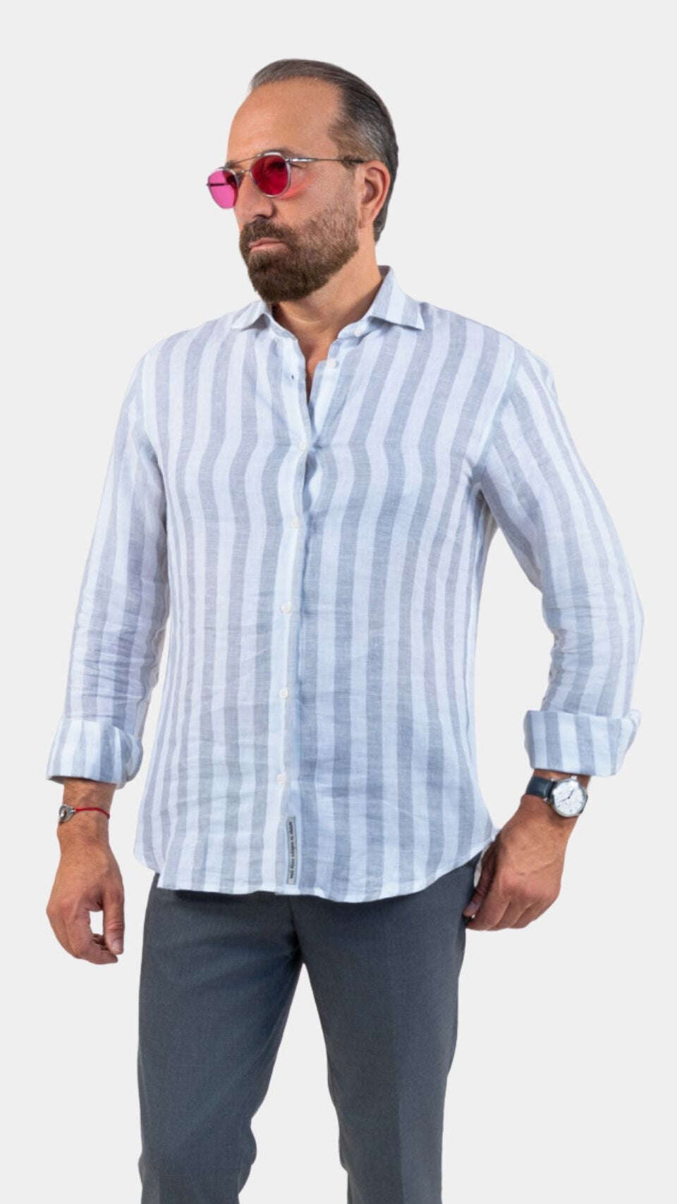 Fefe Grey/White Linen Ry Shirt - Gabriel Collezione