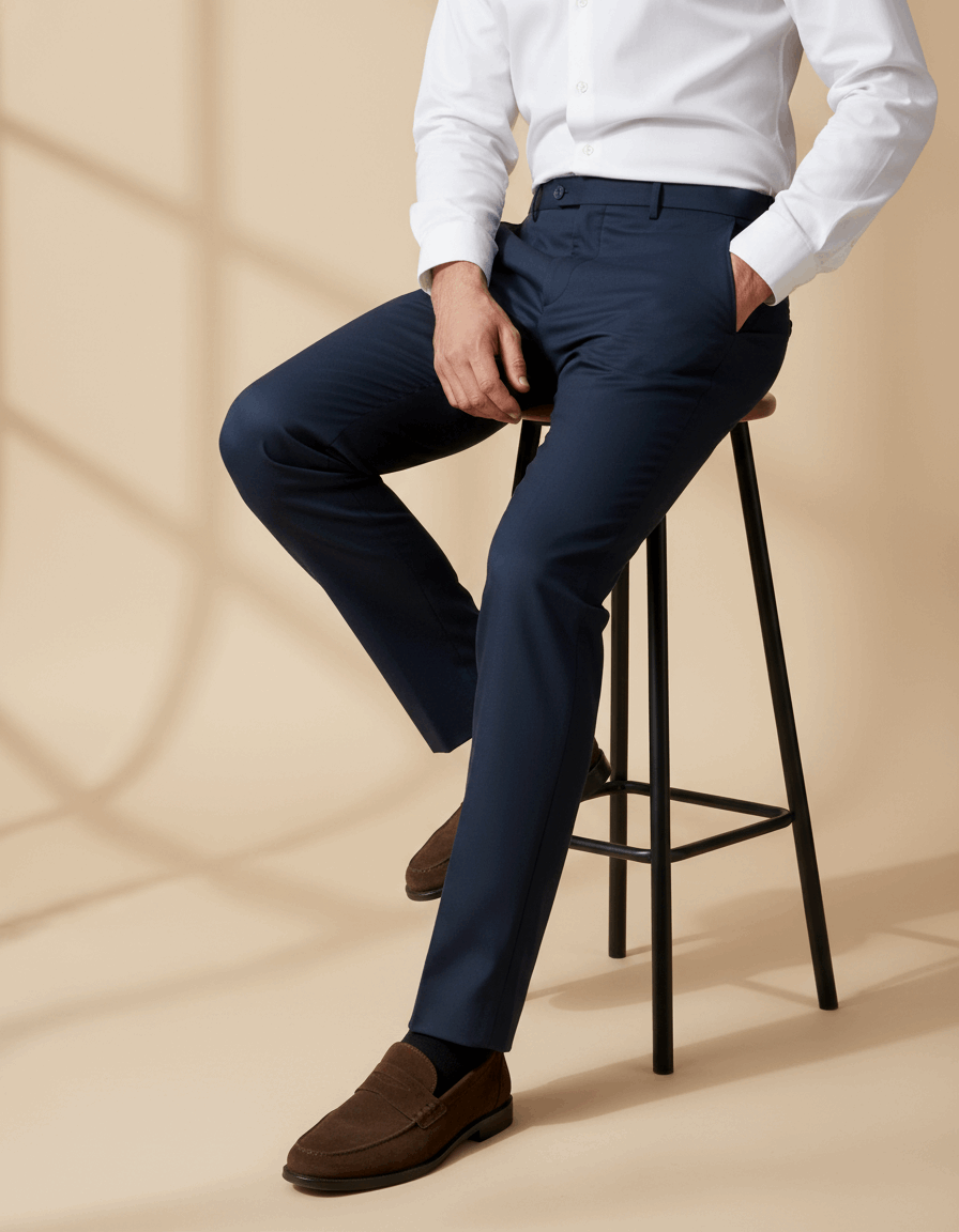 Navy Tailored Wool Trousers - Gabriel Collezione