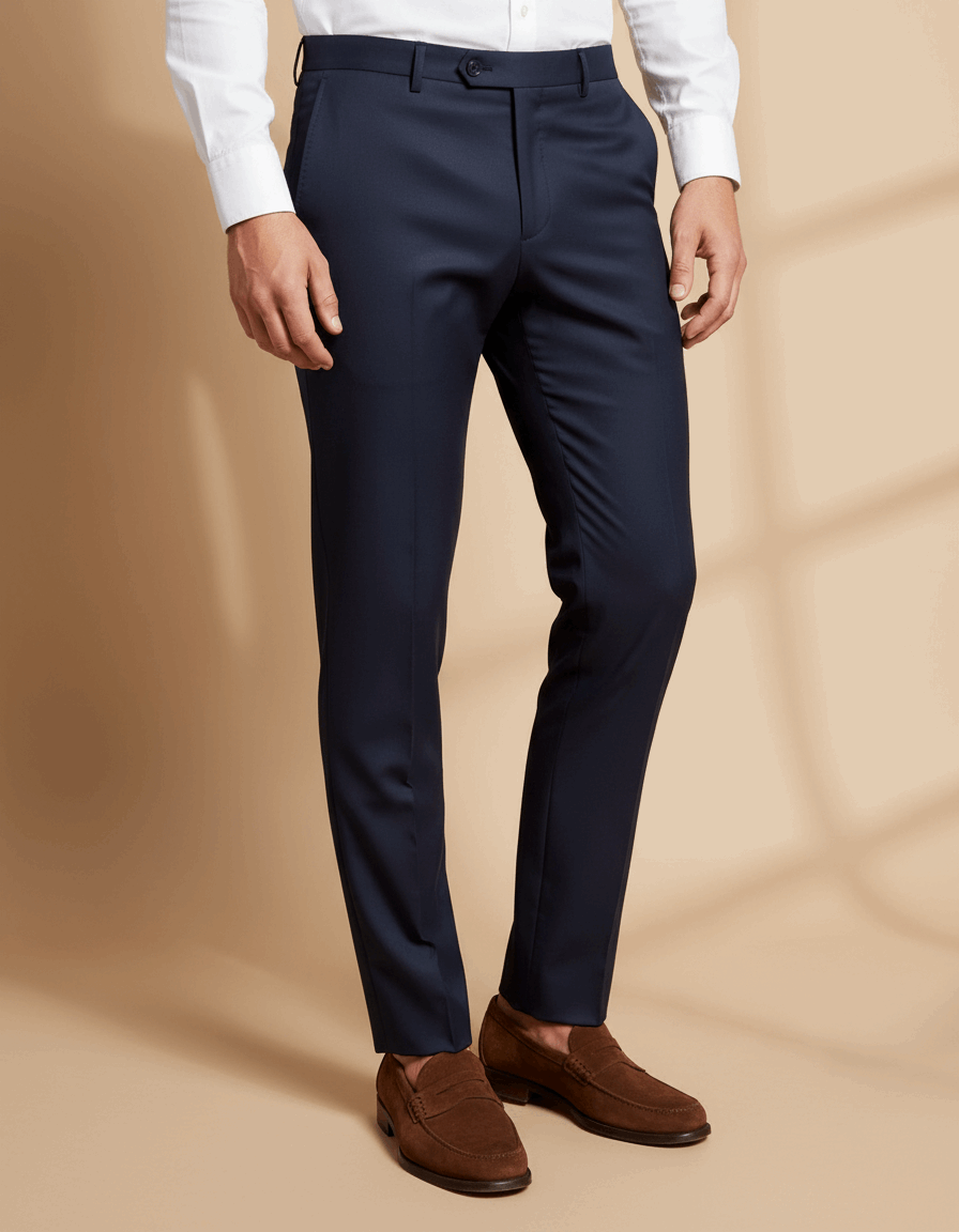 Navy Tailored Wool Trousers - Gabriel Collezione
