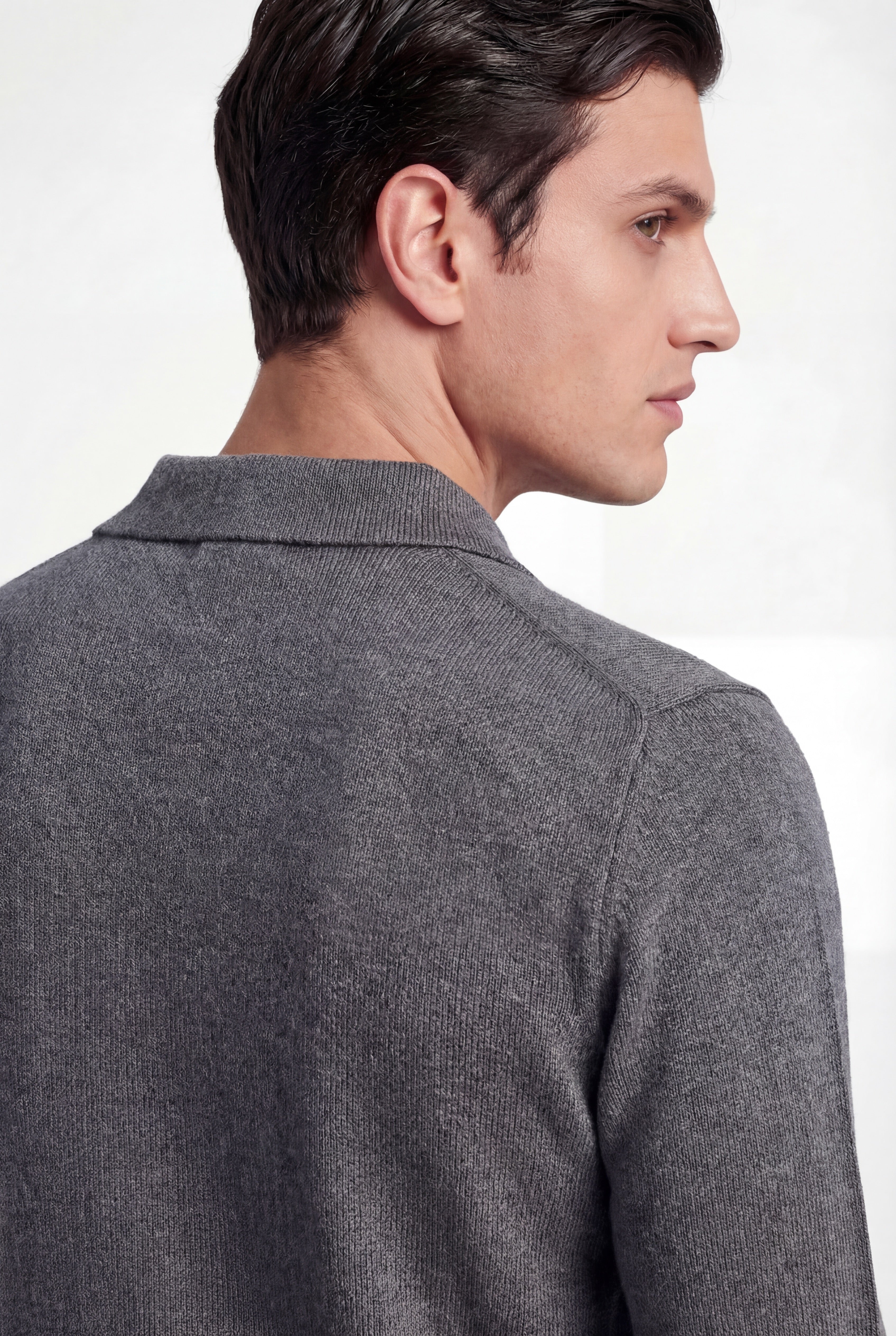 Merino Knit Polo – Mid Grey – 100% Superfine Virgin Wool - Gabriel Collezione