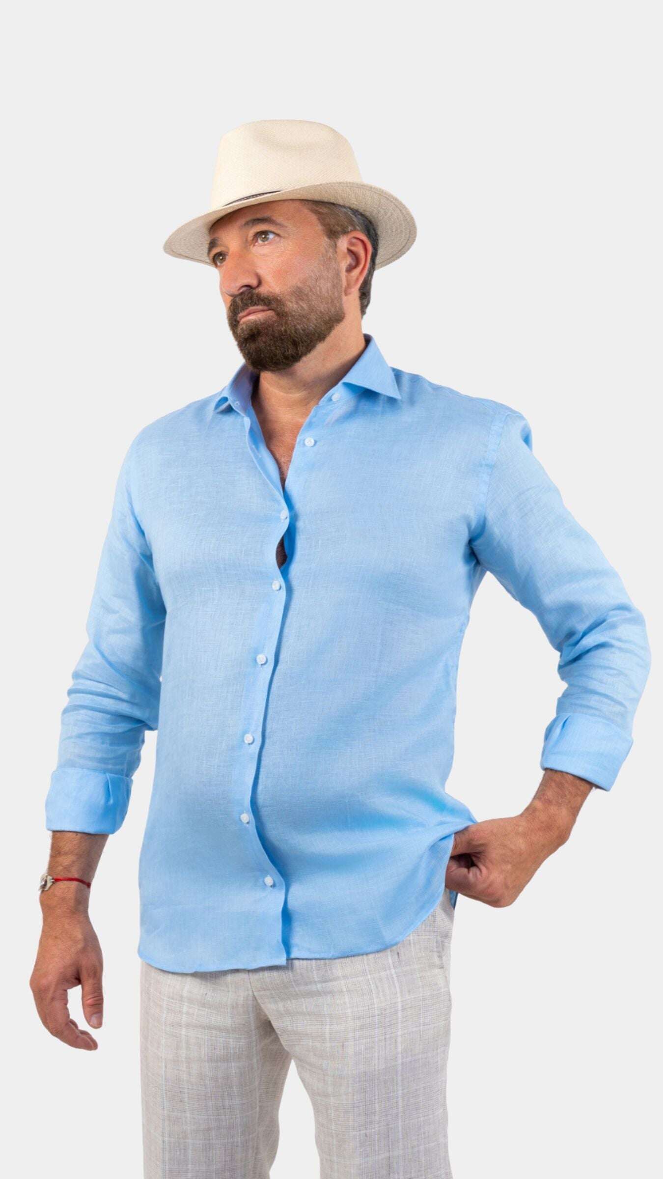 Napoli Sky-Blue Linen Shirt - Gabriel Collezione