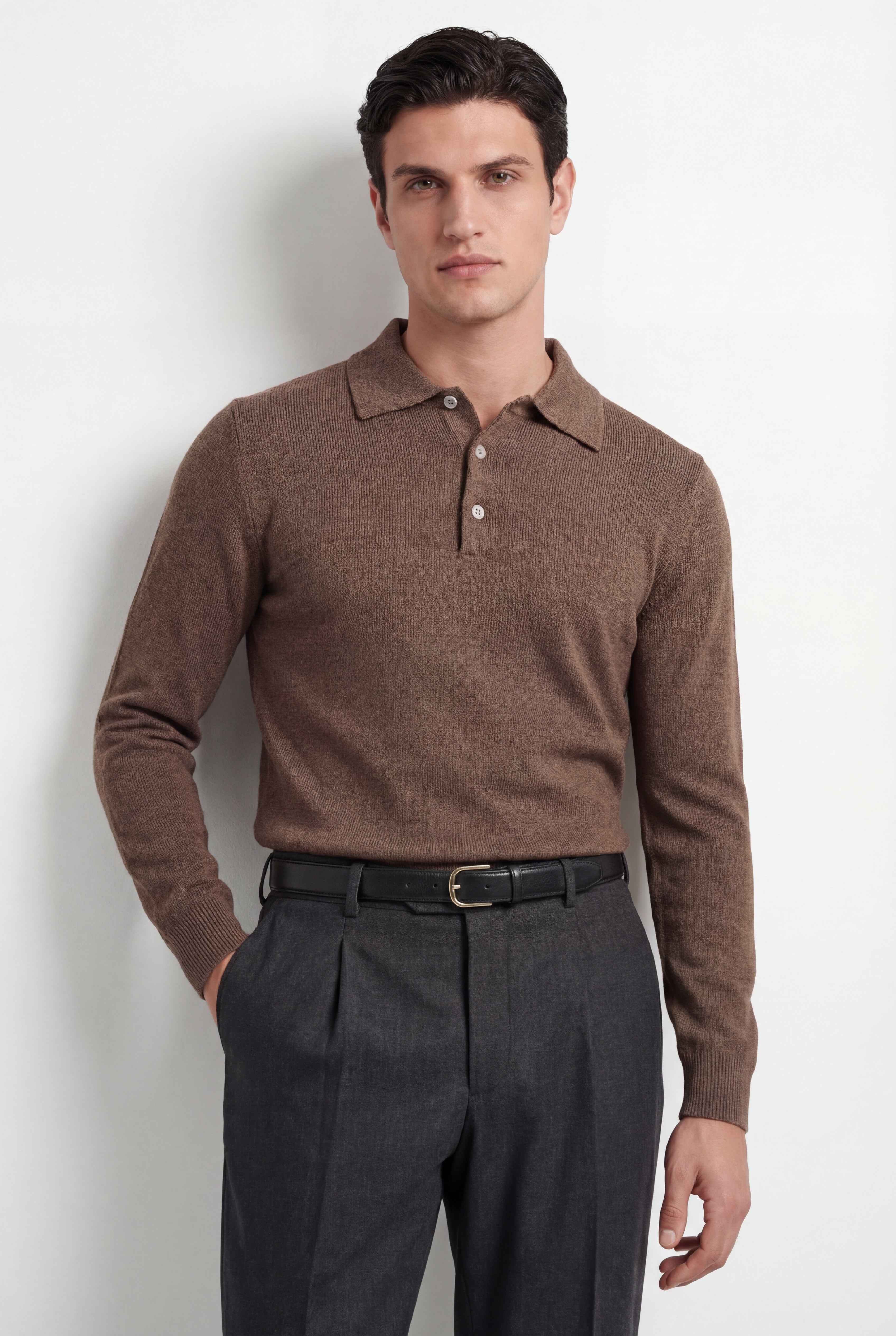 Merino Knit Polo – 100% Superfine Virgin Wool – Brown
