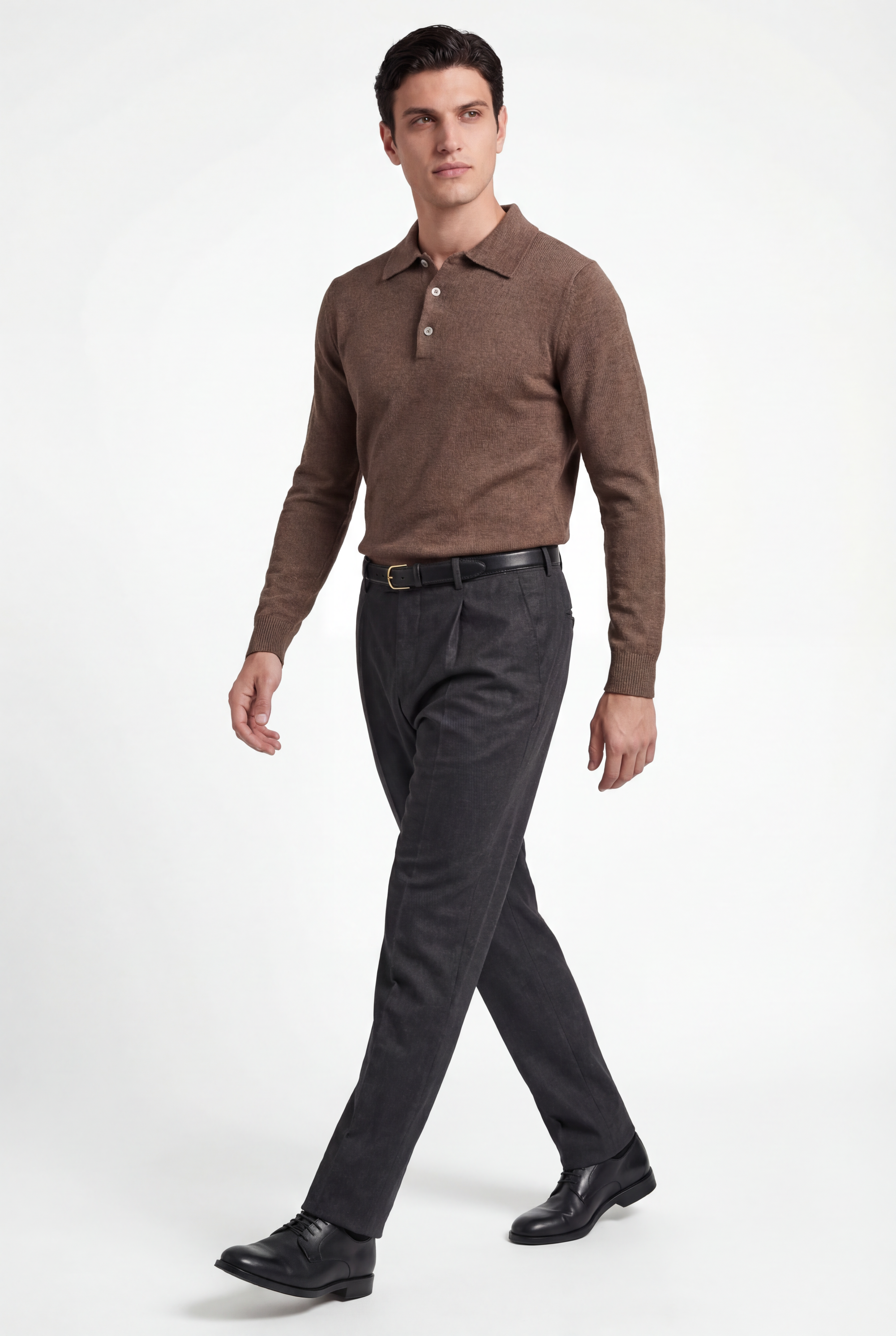 Merino Knit Polo – 100% Superfine Virgin Wool – Brown - Gabriel Collezione