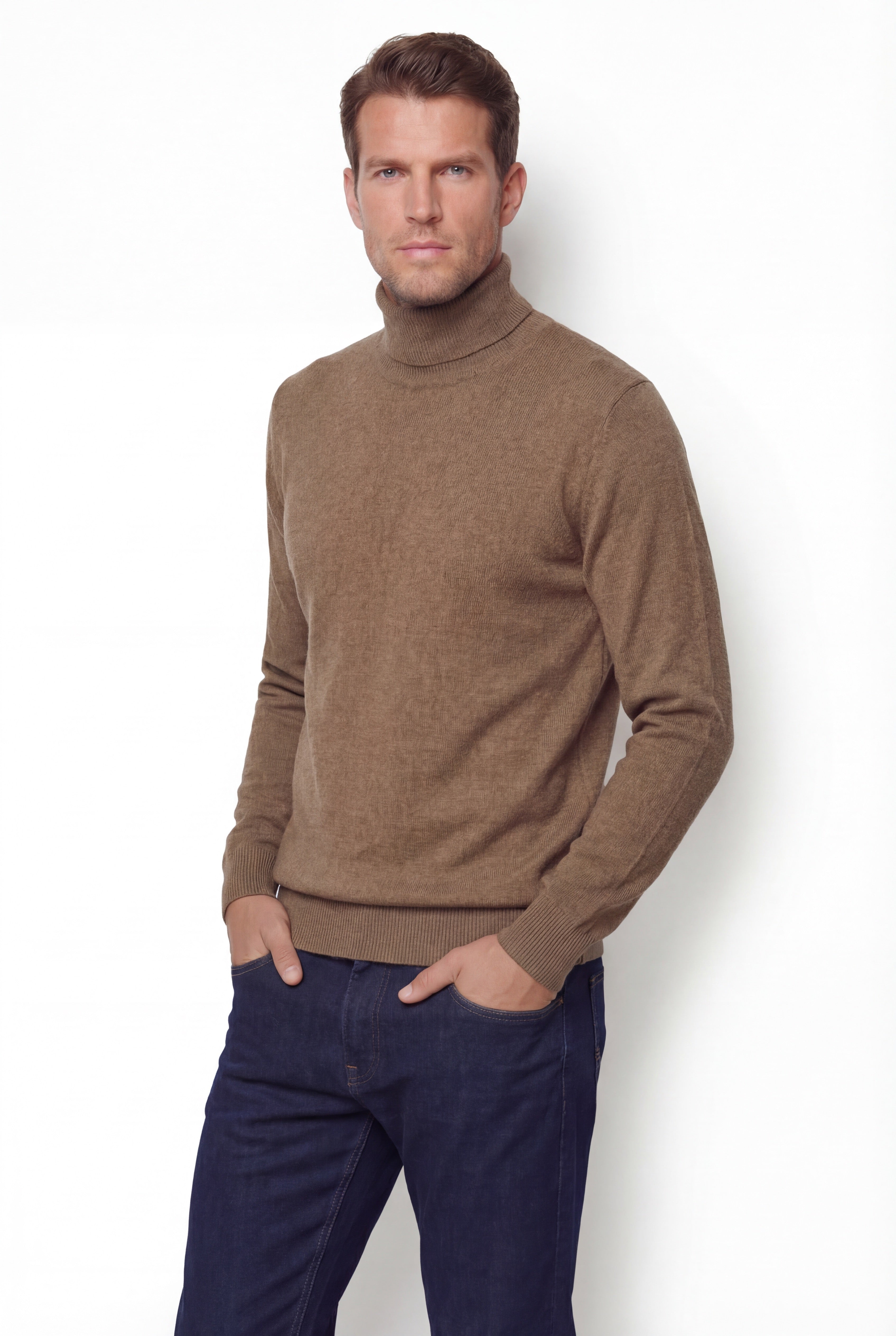 Turtleneck Knit Sweater – Camel – Extra-Fine Merino Wool