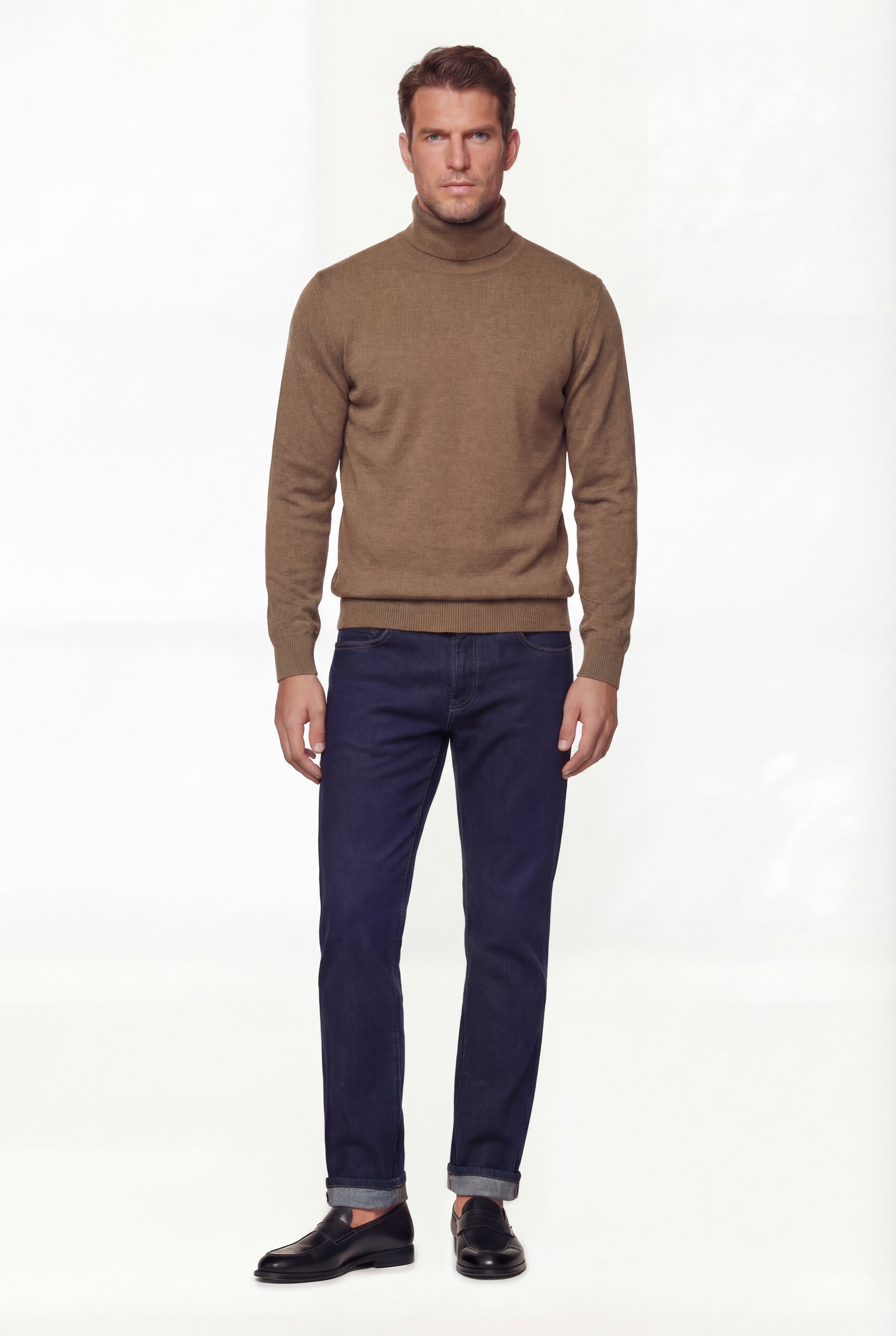 Turtleneck Knit Sweater – Camel – Extra-Fine Merino Wool