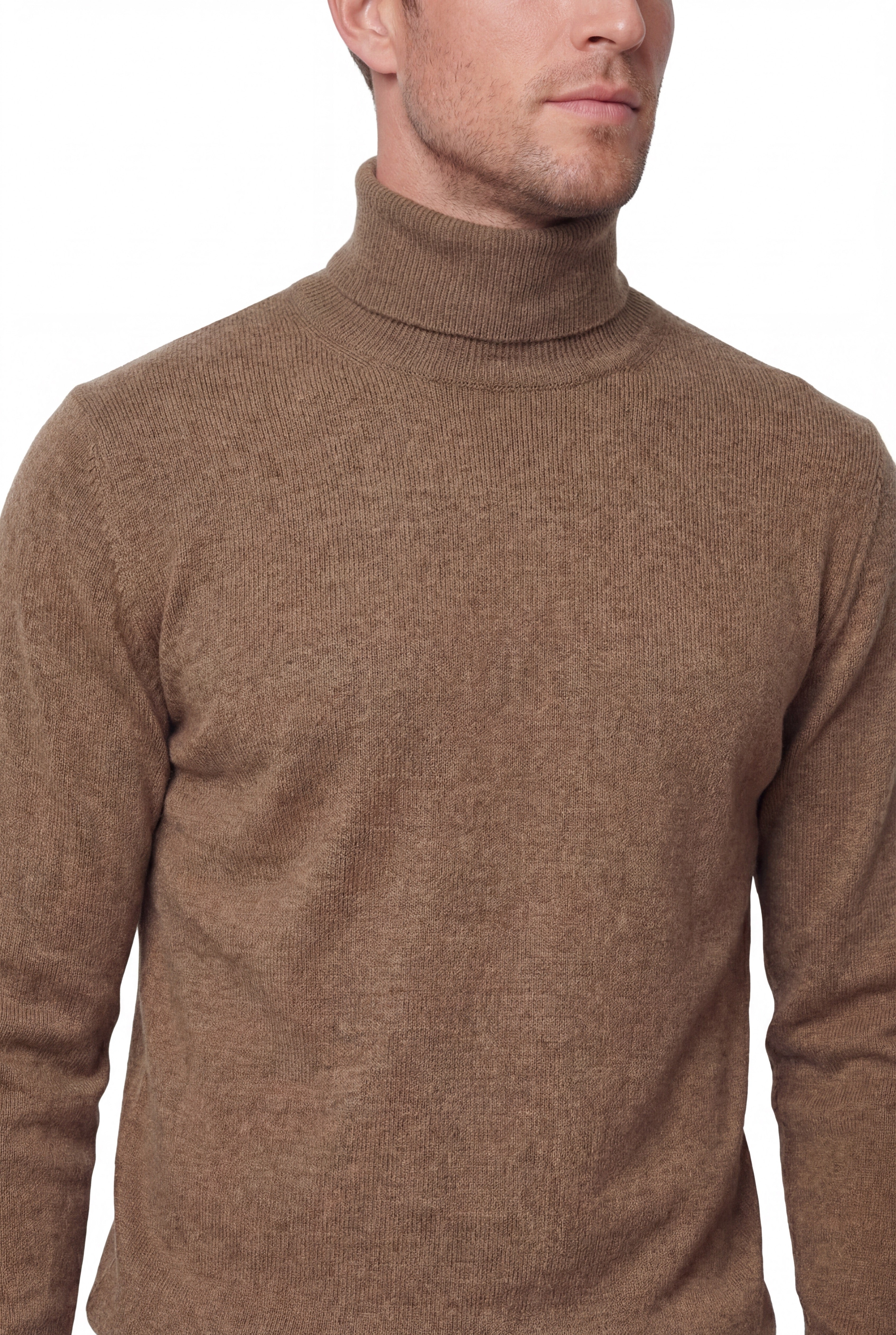 Turtleneck Knit Sweater – Camel – Extra-Fine Merino Wool