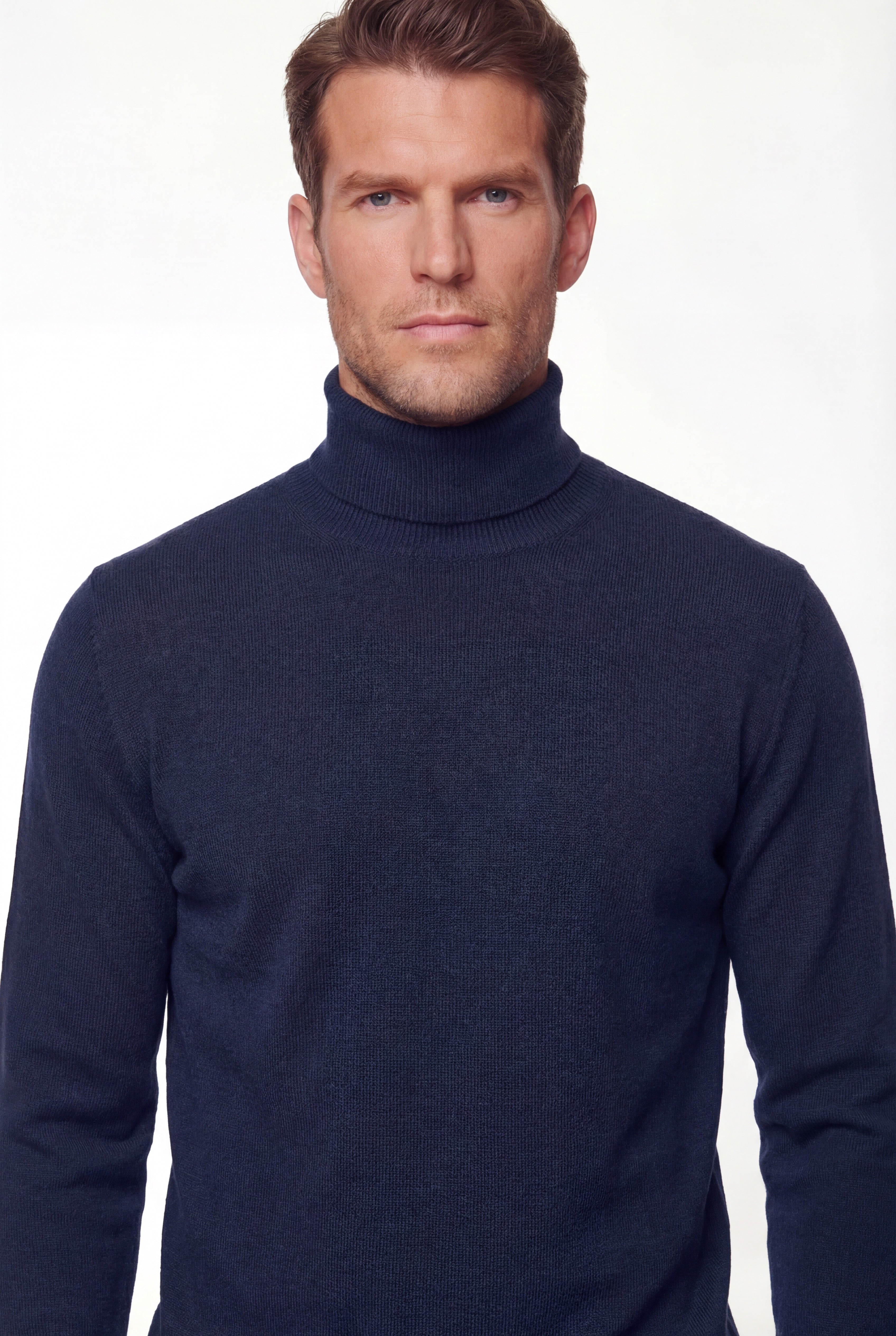 Turtleneck Knit Sweater – Navy Blue – Extra-Fine Merino Wool - Gabriel Collezione