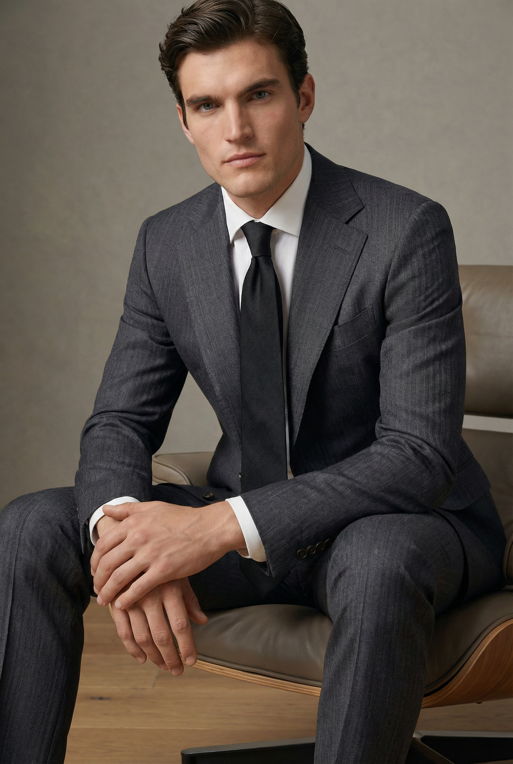 AREZZO Suit – Vitale Barberis Canonico – Grey Chevron – 100% Virgin Wool