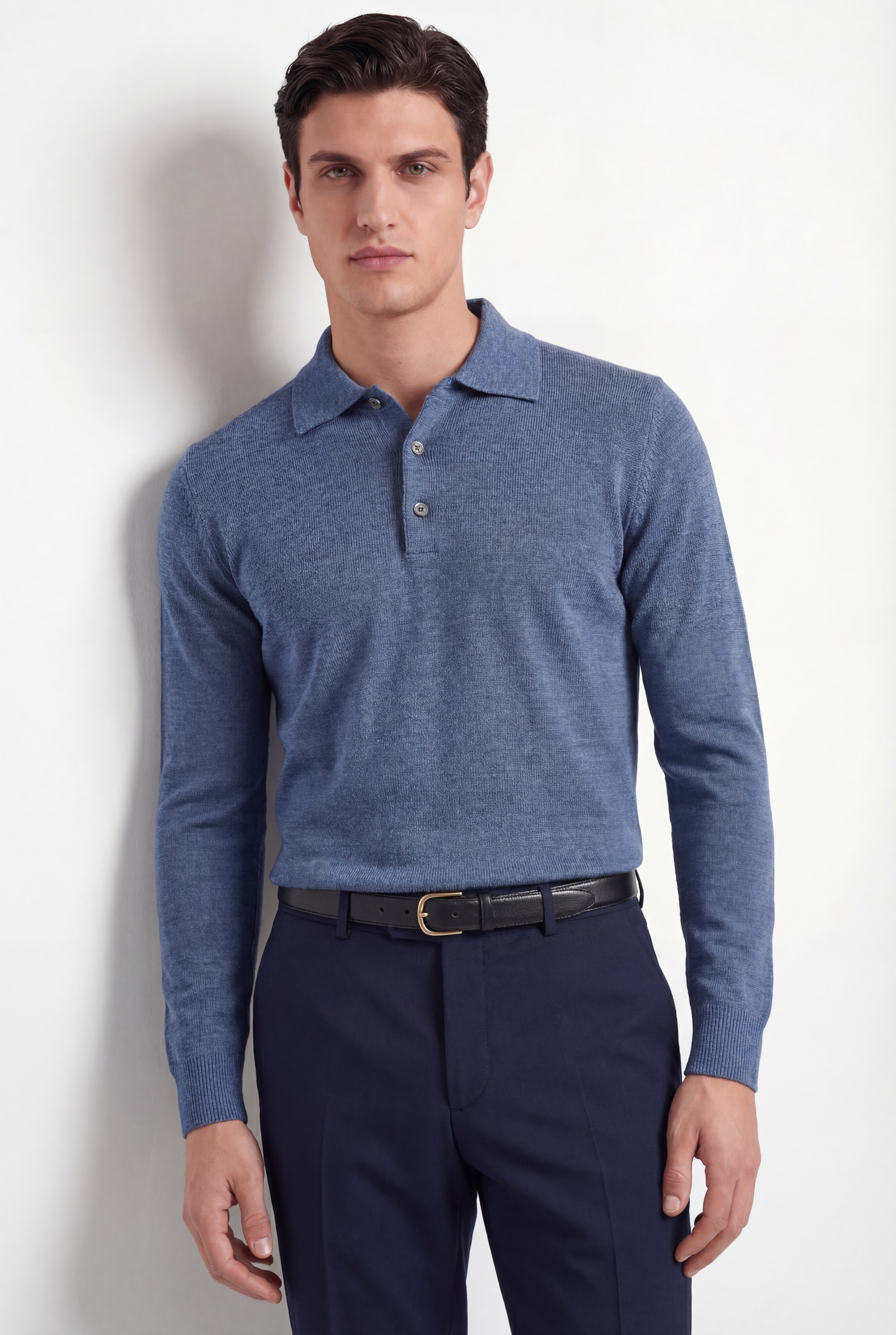 Merino Knit Polo – Dusty Blue – 100% Superfine Virgin Wool - Gabriel Collezione