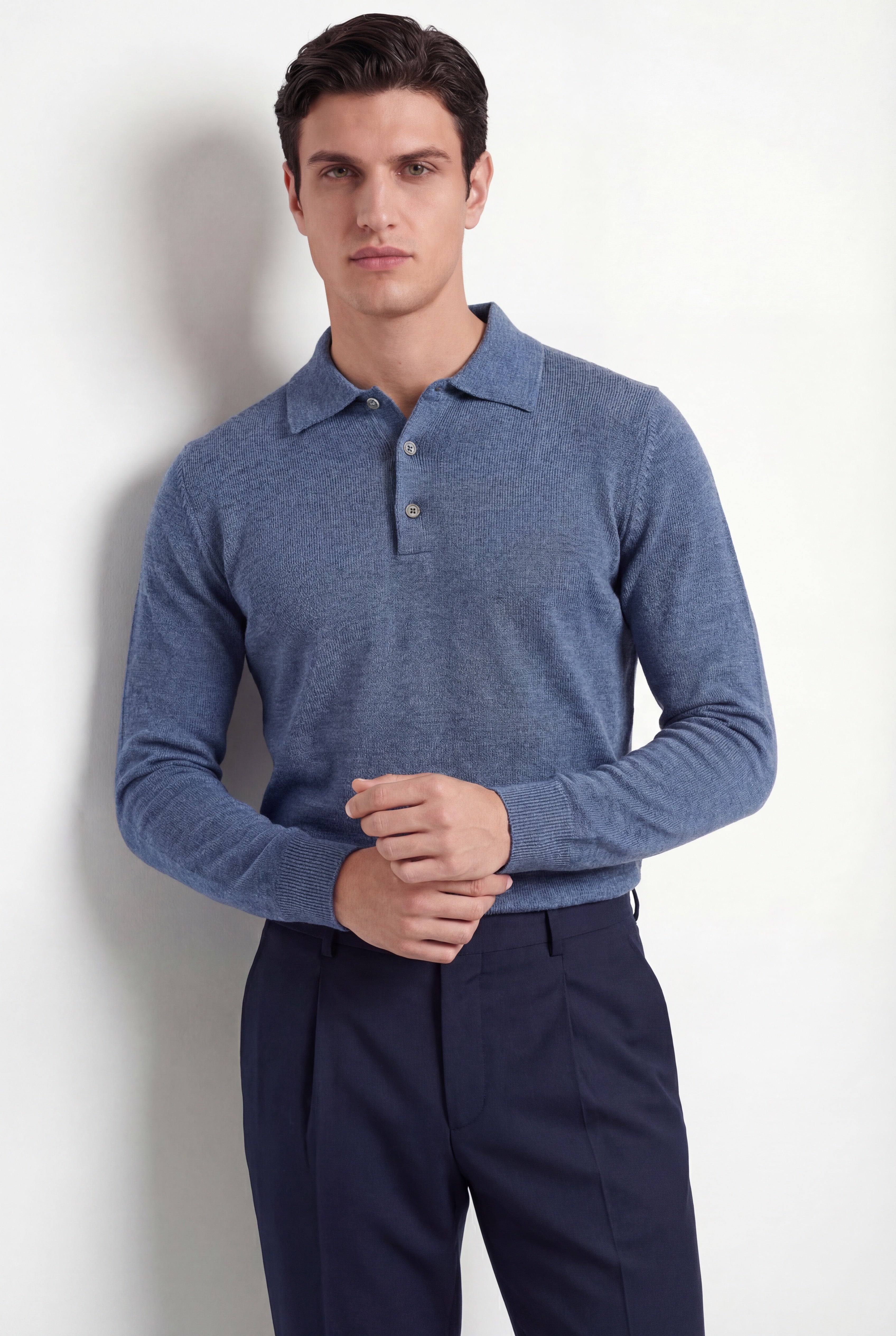 Merino Knit Polo – Dusty Blue – 100% Superfine Virgin Wool - Gabriel Collezione