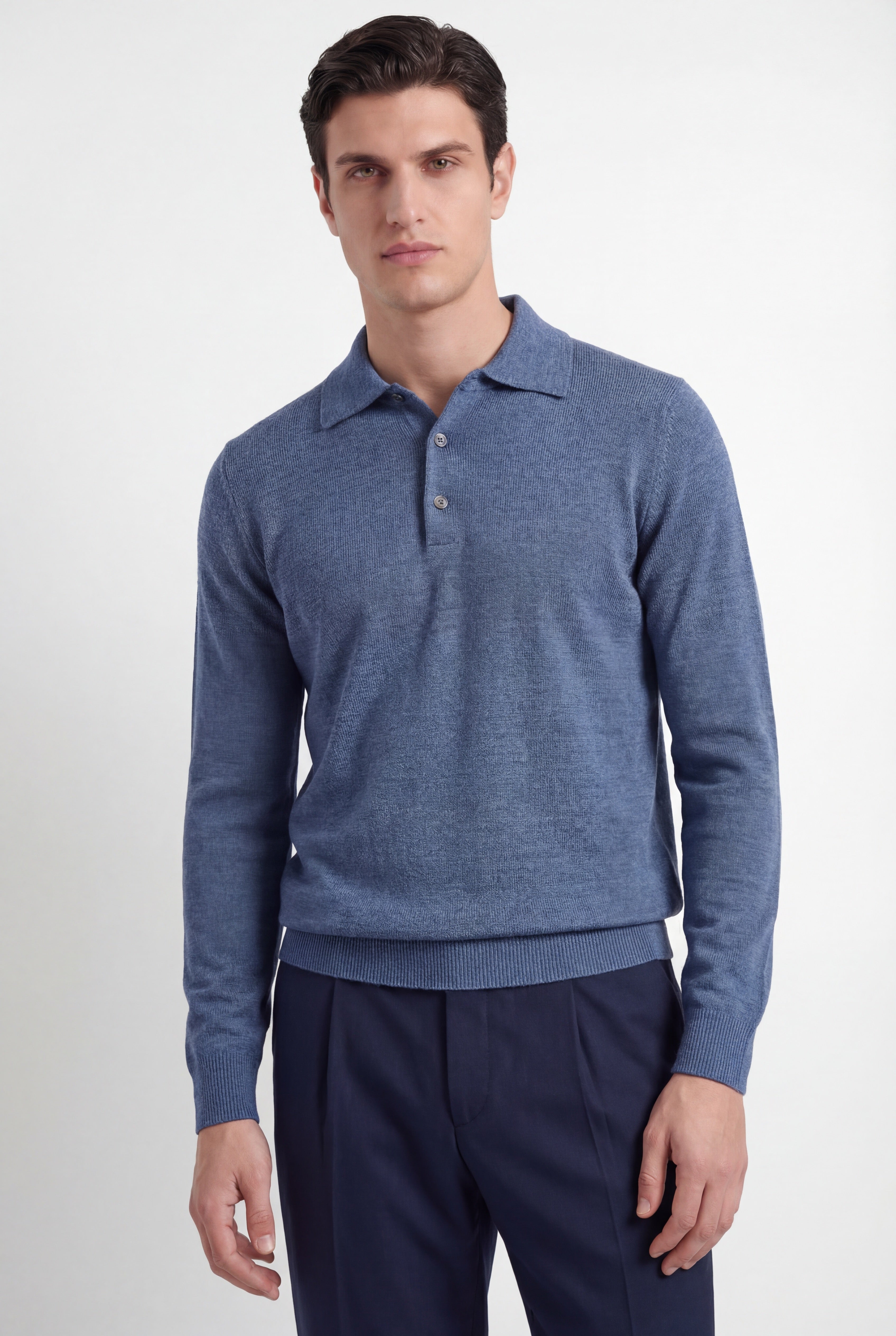 Merino Knit Polo – Dusty Blue – 100% Superfine Virgin Wool - Gabriel Collezione