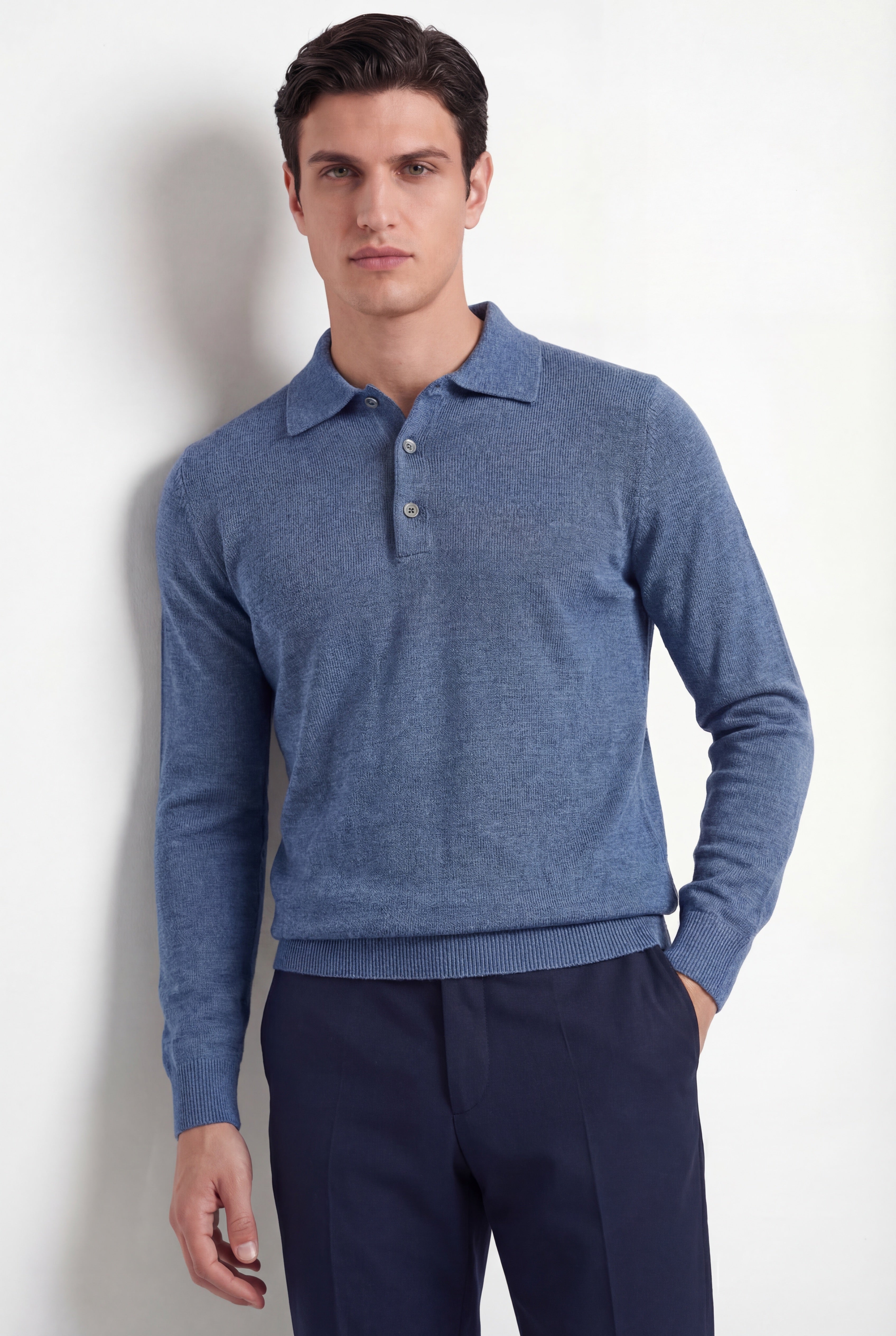 Merino Knit Polo – Dusty Blue – 100% Superfine Virgin Wool - Gabriel Collezione