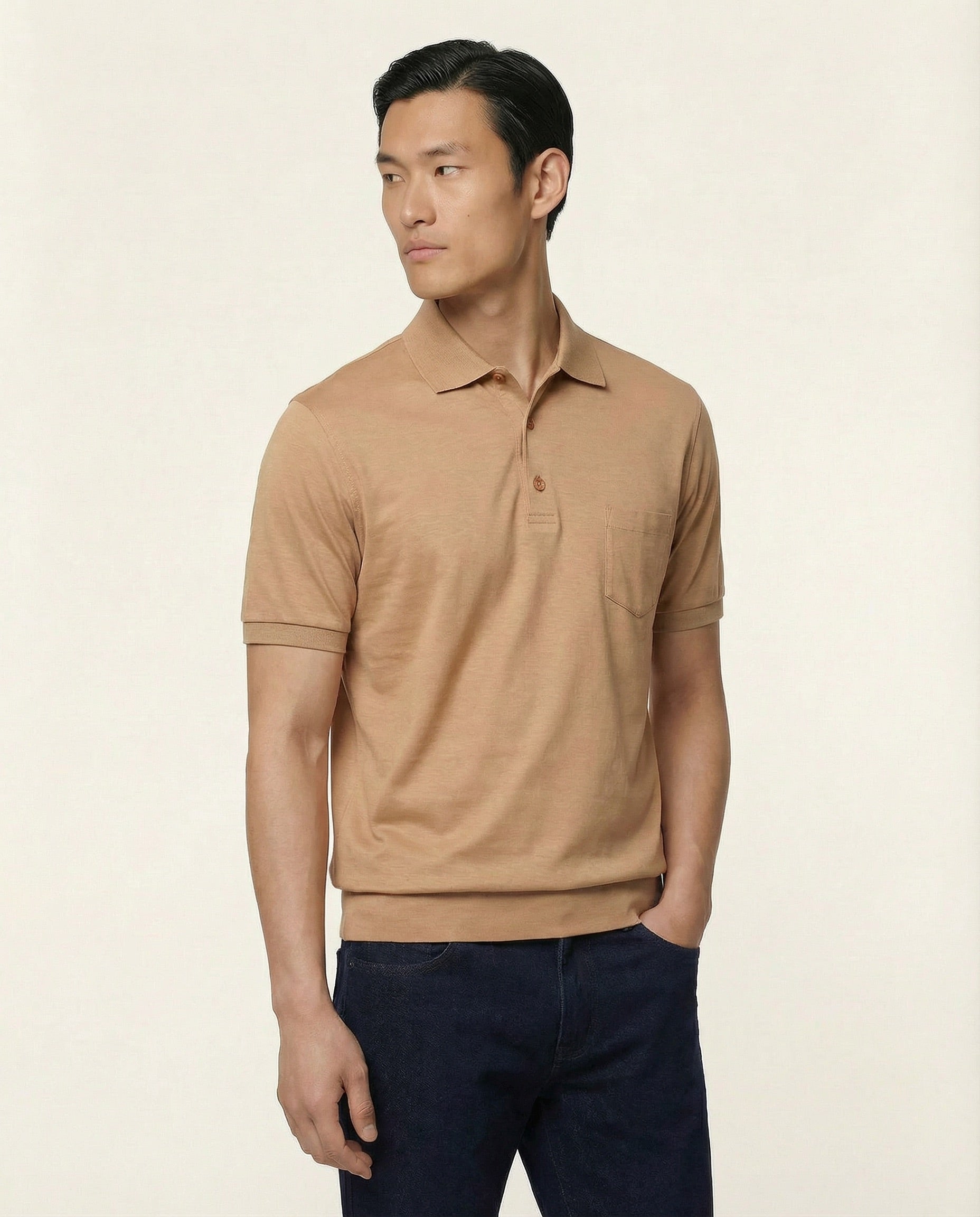 PUGLIA Polo Shirt – Sand – 100% Fil d'Écosse Cotton
