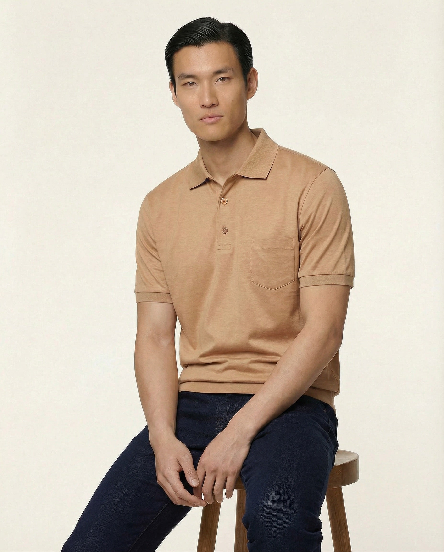 PUGLIA Polo Shirt – Sand – 100% Fil d'Écosse Cotton