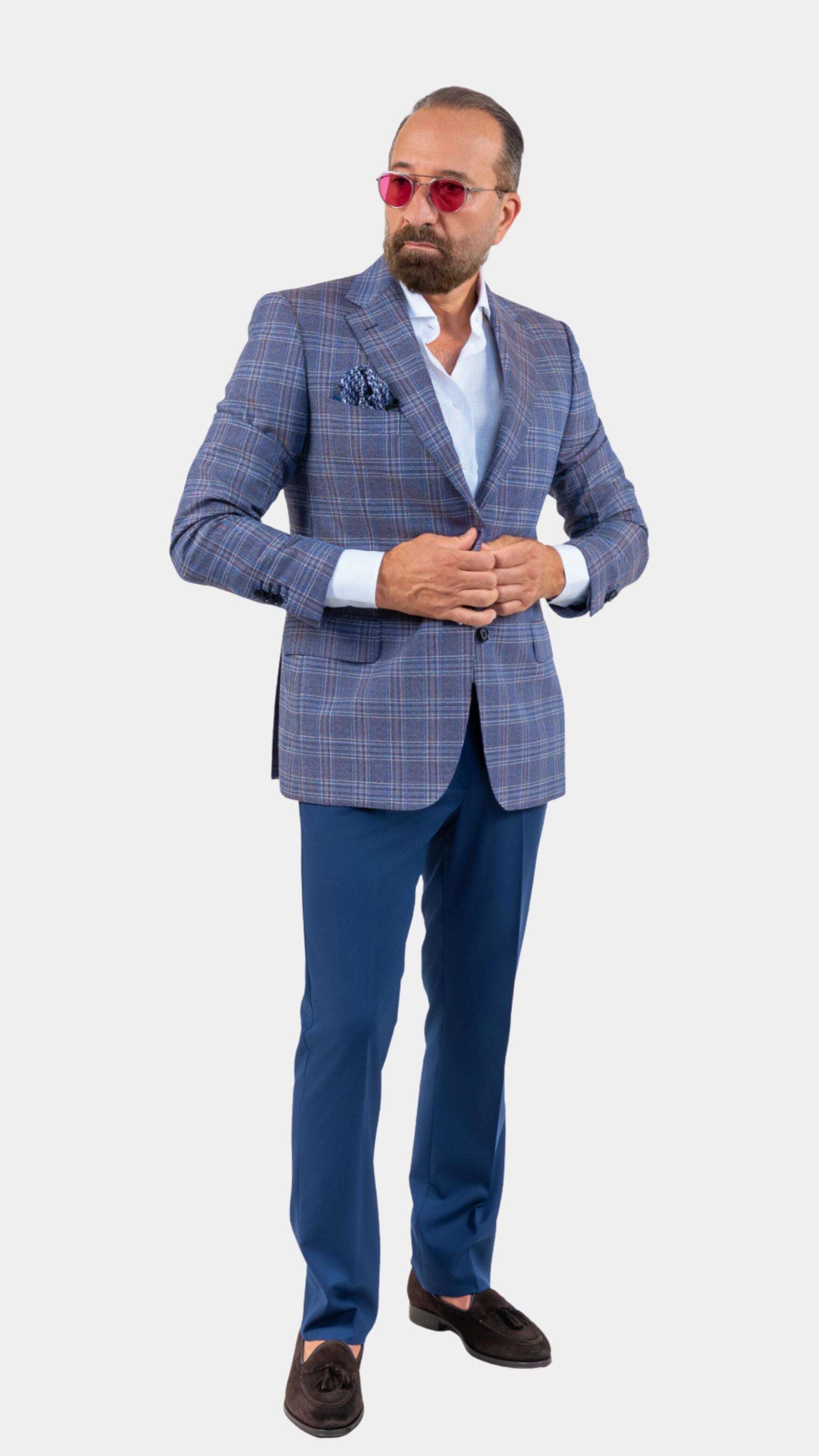CAPRI BLUE PRINCE OF WALES BLAZER - Gabriel Collezione