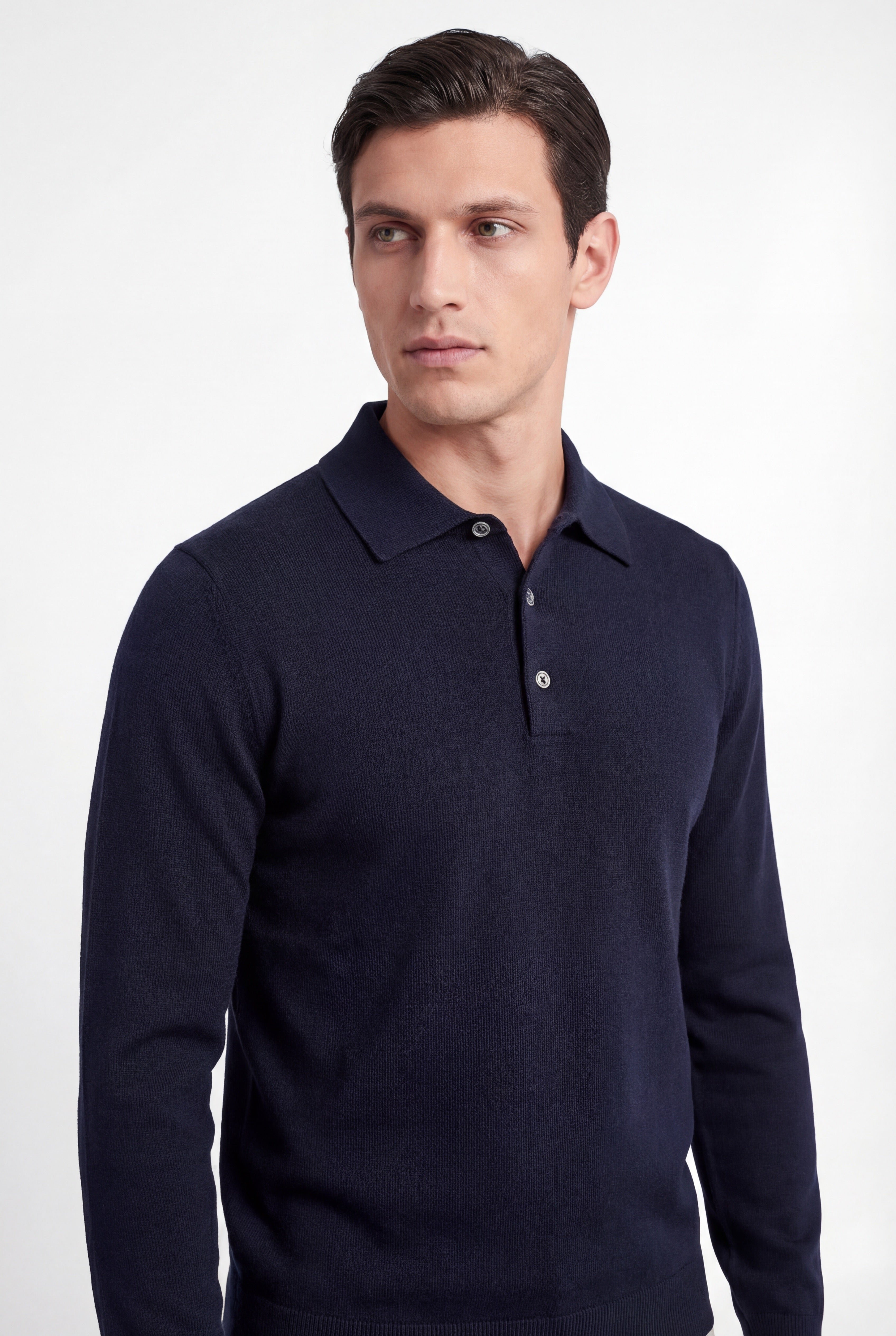 Merino Knit Polo – Navy – 100% Superfine Virgin Wool - Gabriel Collezione