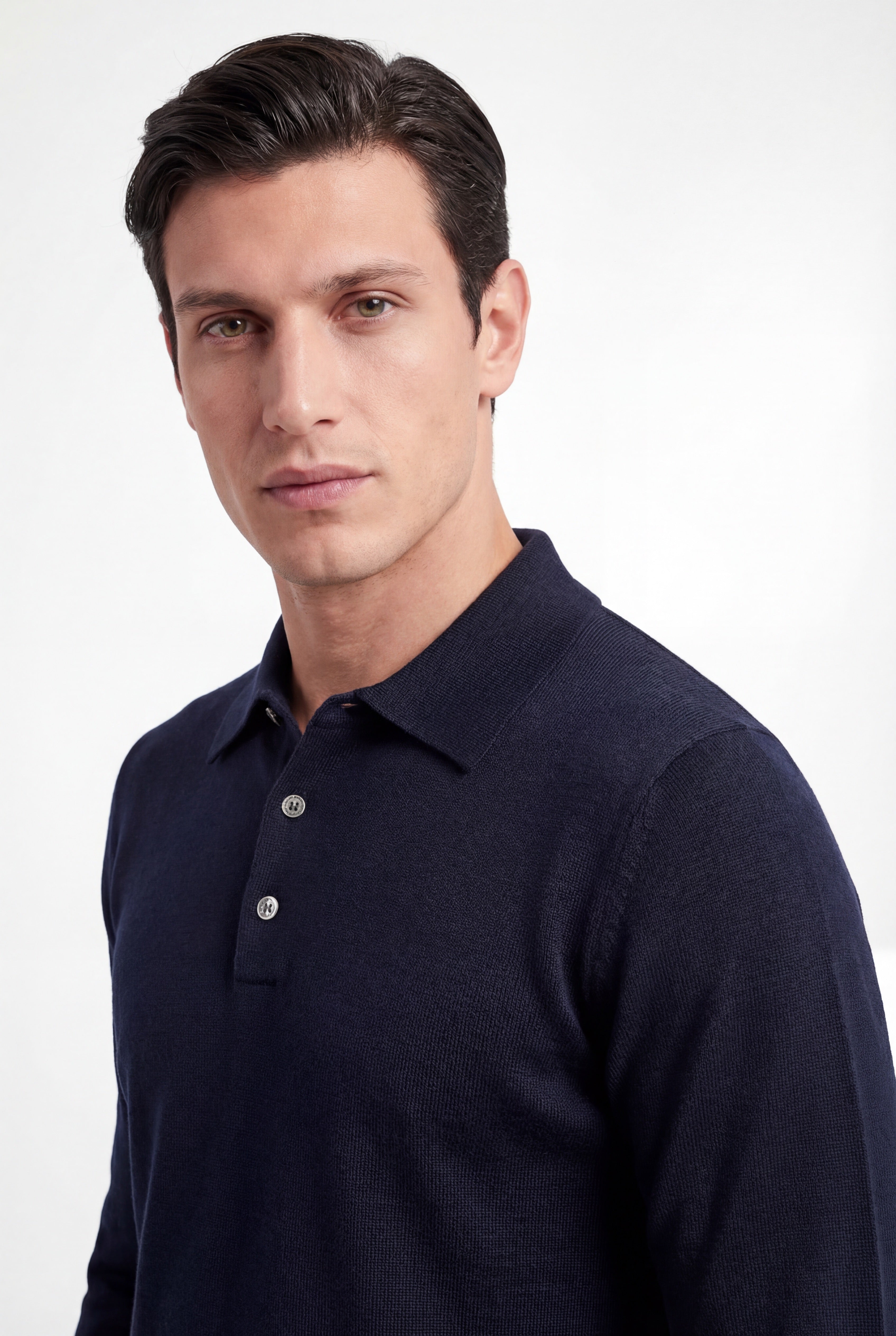 Merino Knit Polo – Navy – 100% Superfine Virgin Wool - Gabriel Collezione