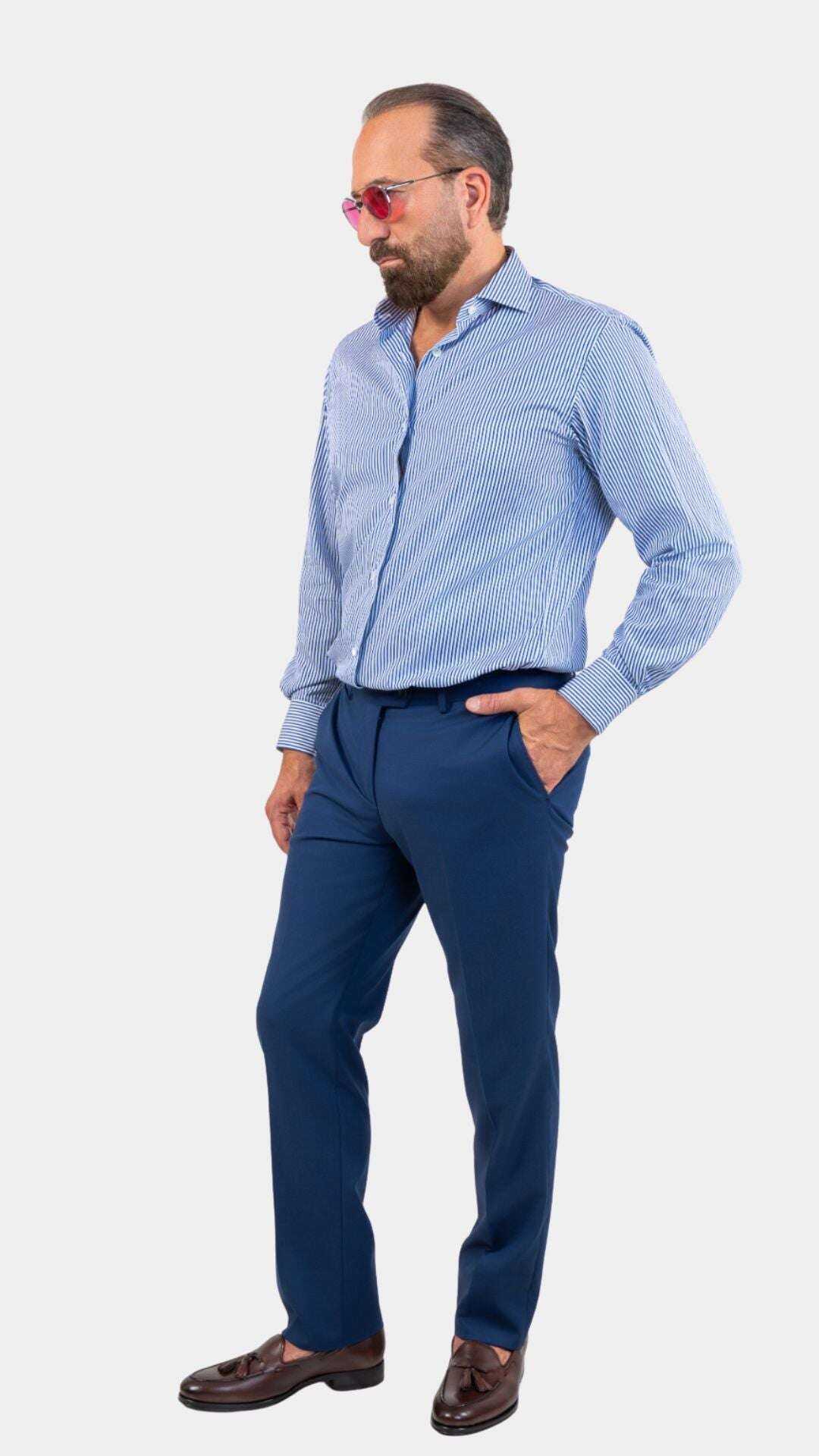 Cordone x Gabriel Navy Poplin Striped Shirt - Gabriel Collezione