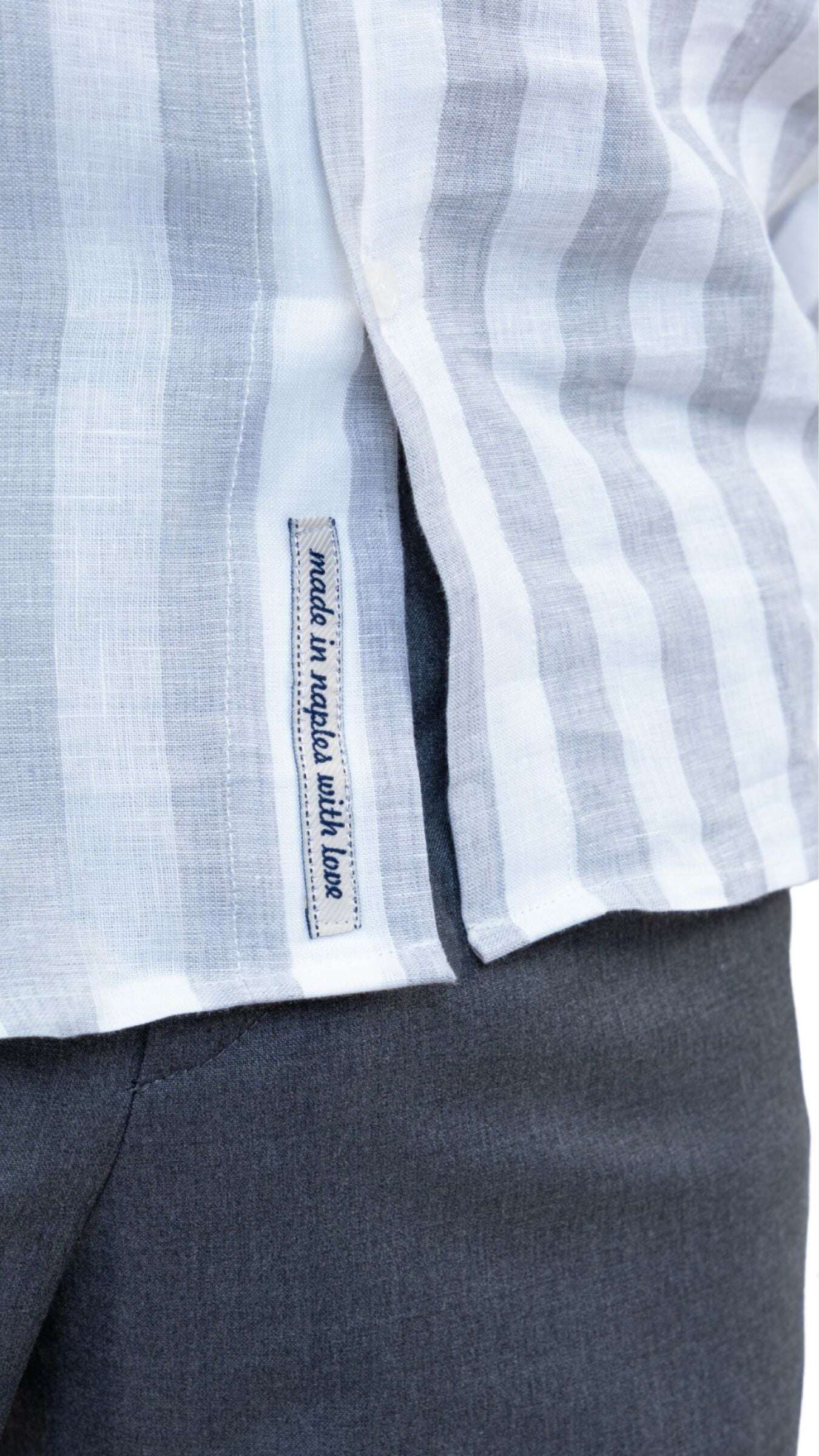 Fefe Grey/White Linen Ry Shirt - Gabriel Collezione