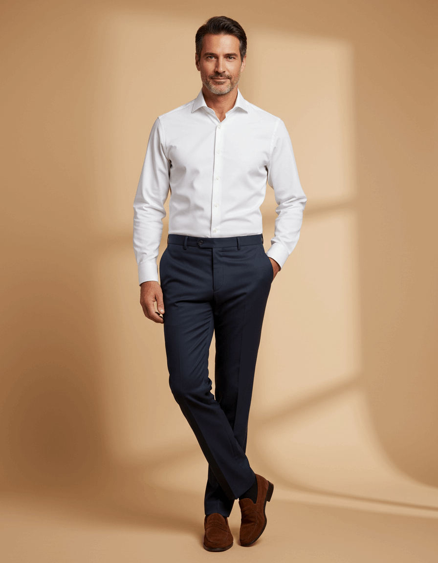 Navy Tailored Wool Trousers - Gabriel Collezione