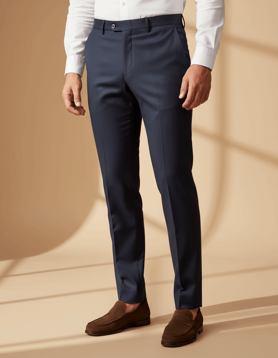 Navy Tailored Wool Trousers - Gabriel Collezione