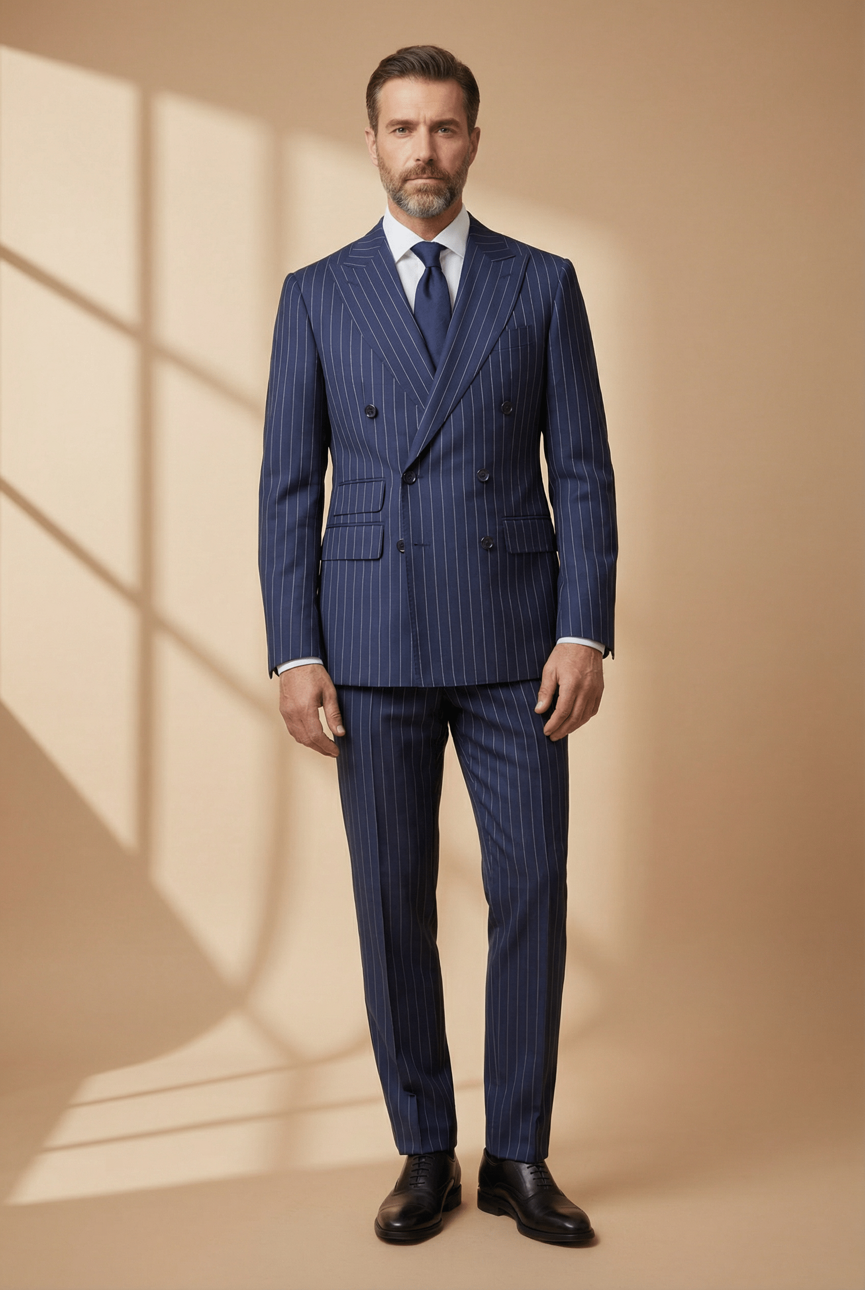 TORINO Navy Pinstripe Double-Breasted Suit - Gabriel Collezione