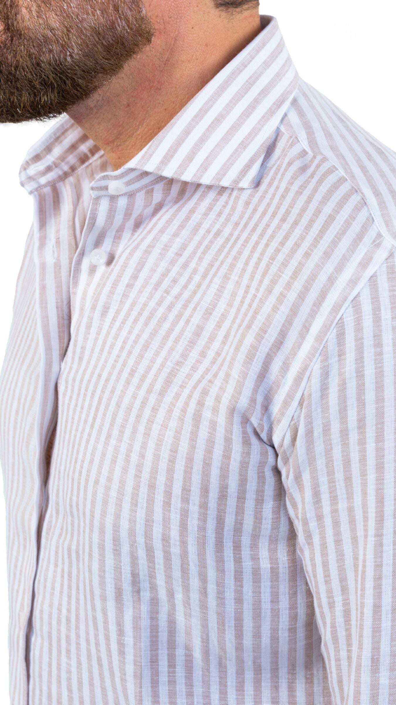 Napoli Cream Linen Striped Shirt - Gabriel Collezione