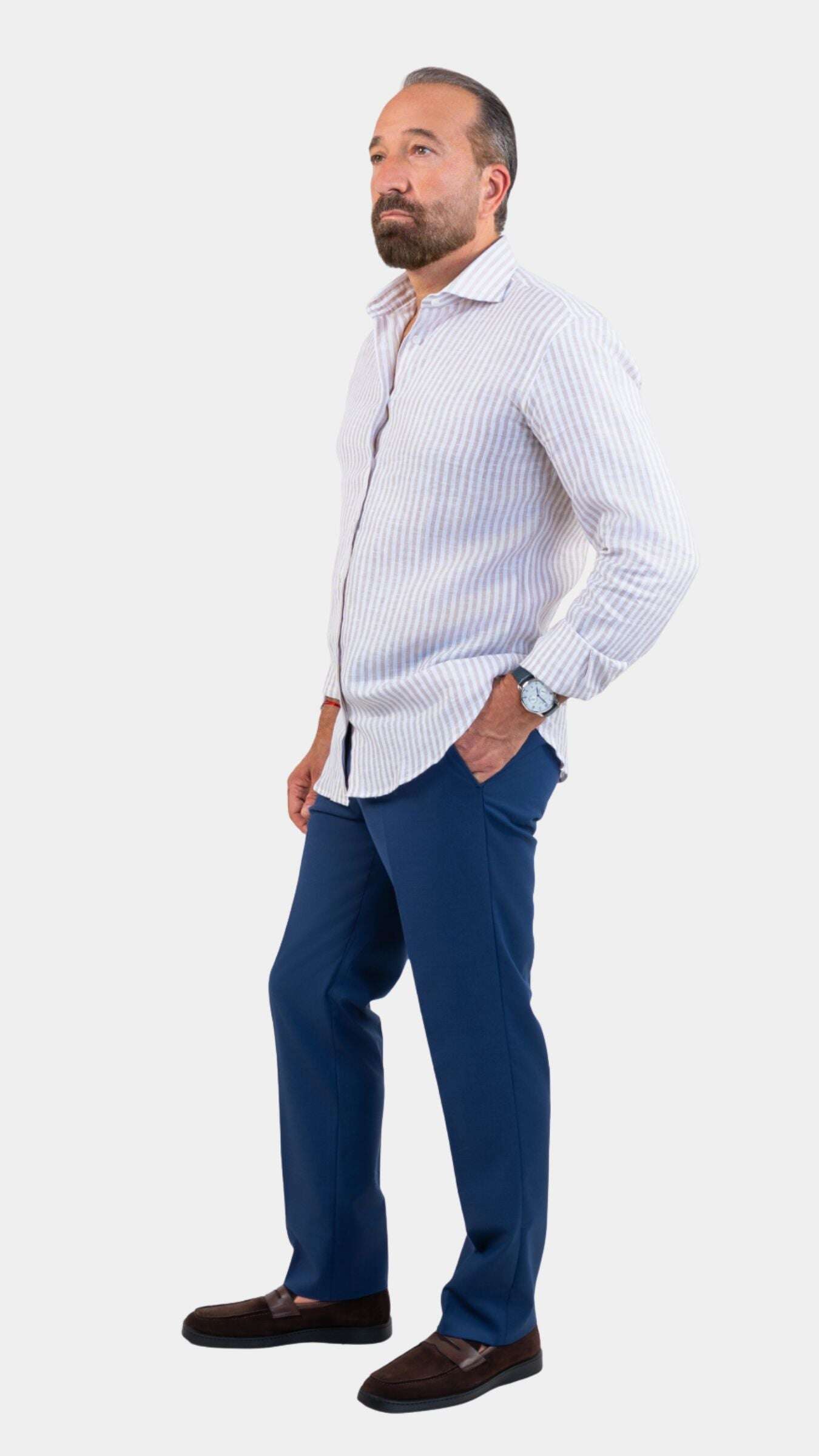 Napoli Cream Linen Striped Shirt - Gabriel Collezione