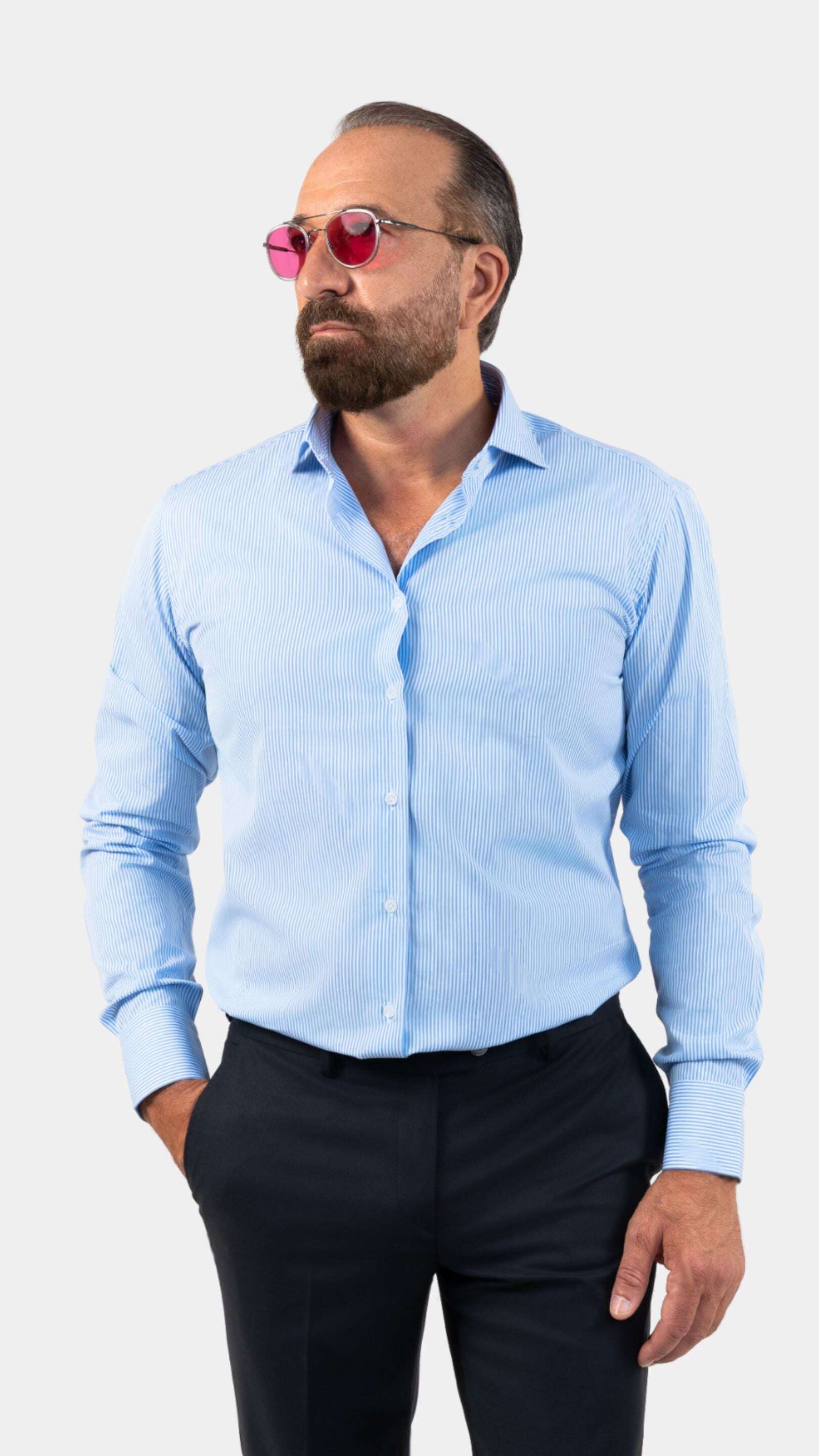 Napoli Sky-Blue Striped Shirt - Gabriel Collezione