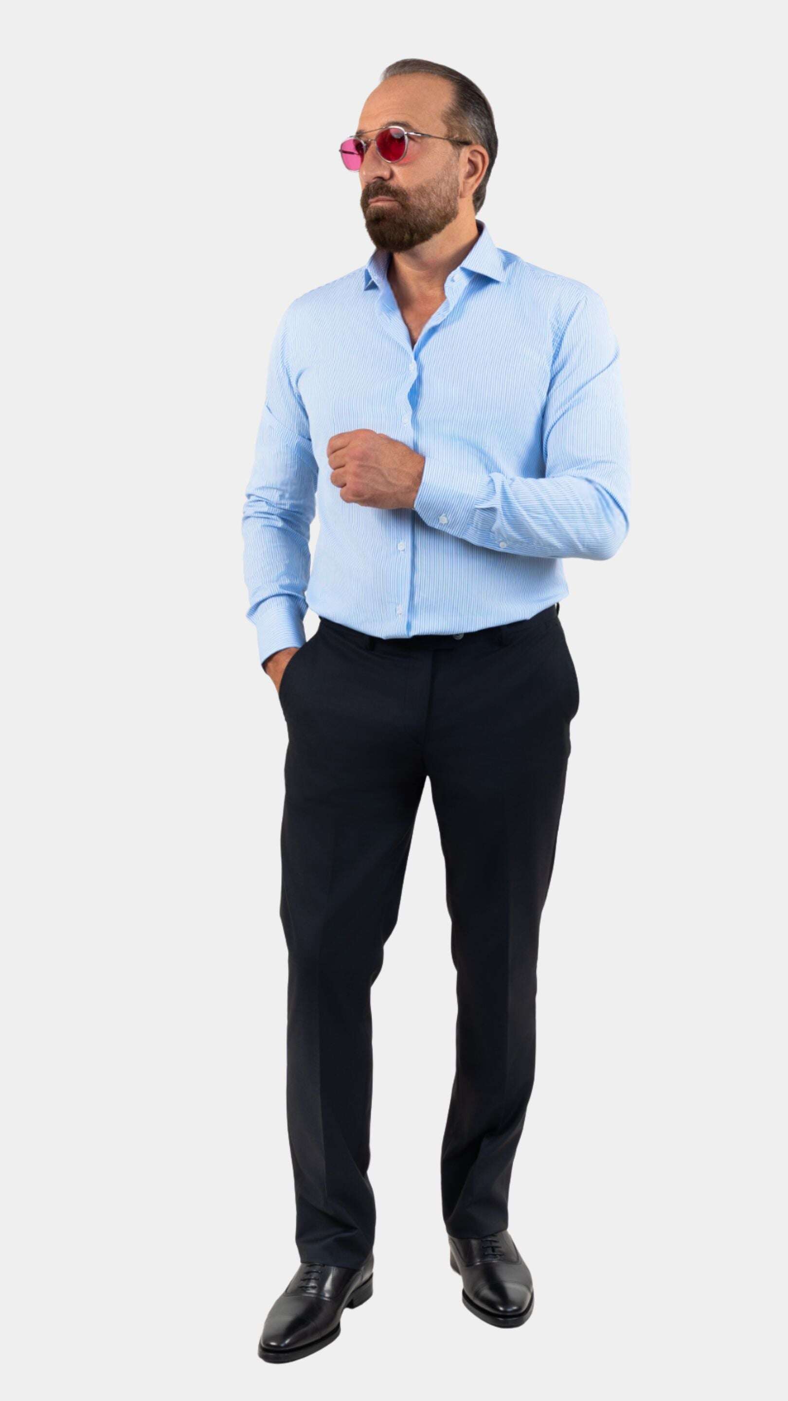 Napoli Sky-Blue Striped Shirt - Gabriel Collezione