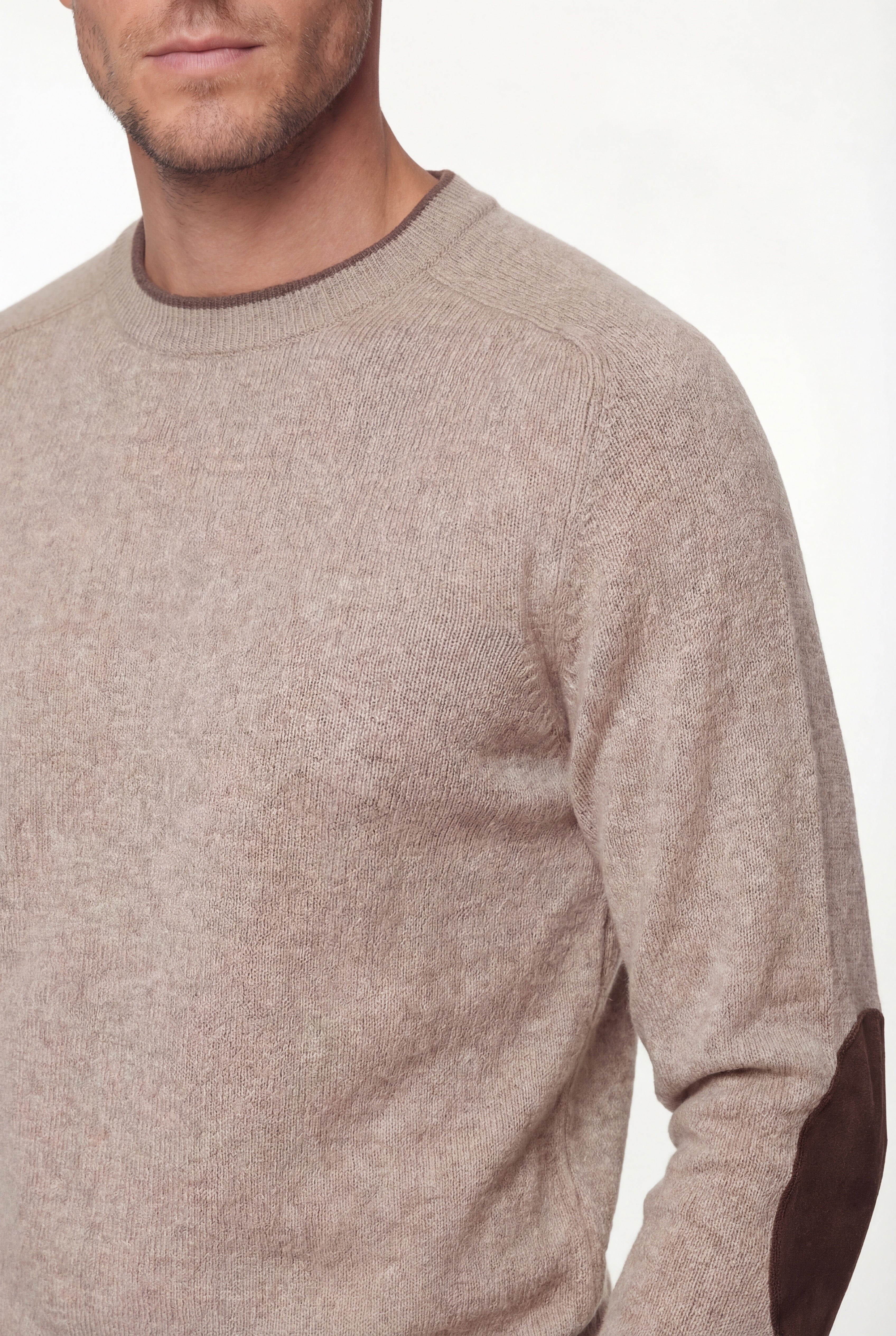 Crew Neck Knit Sweater – Beige – Merino Wool & Cashmere