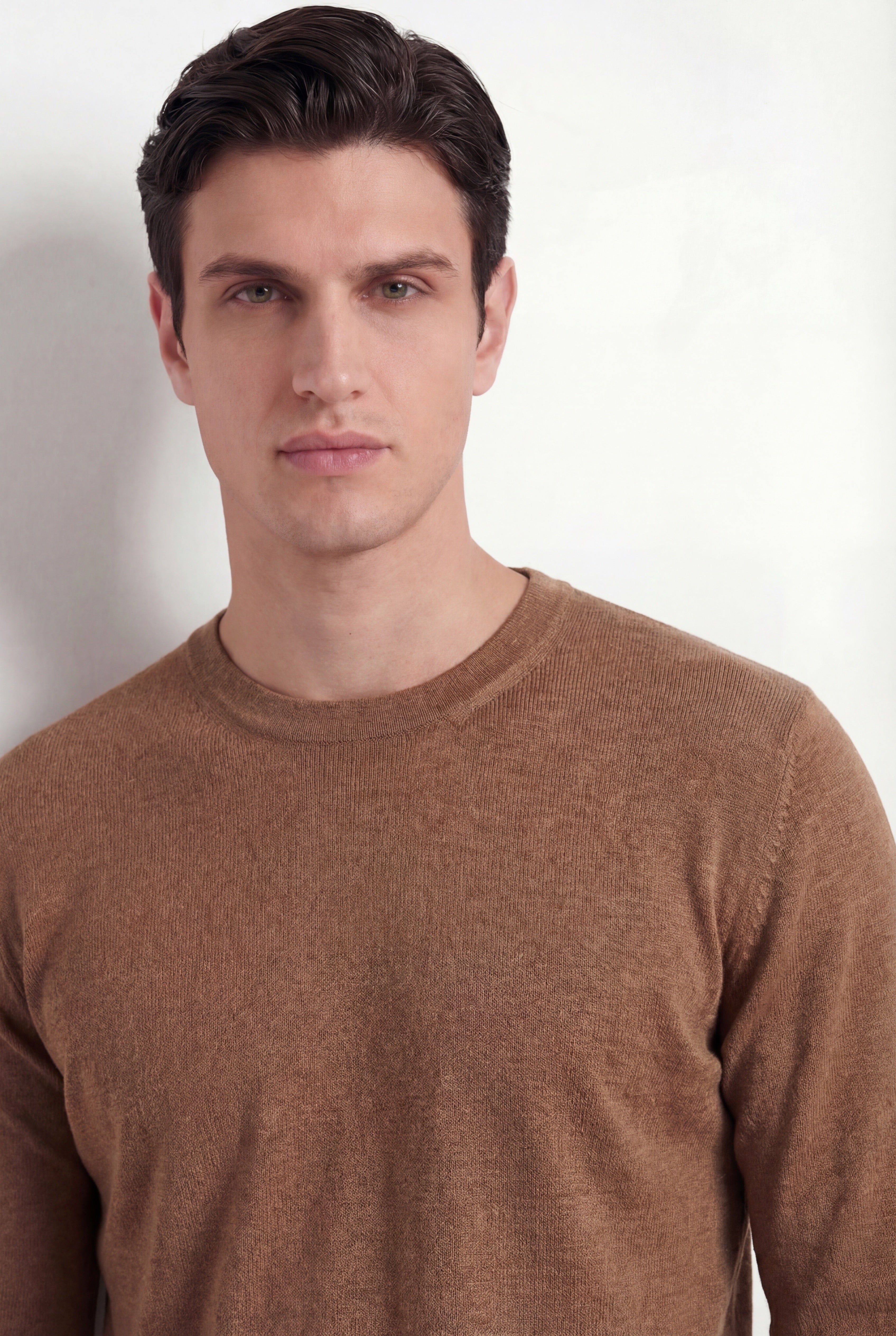 Pull col rond – Cognac – Mélange laine & soie